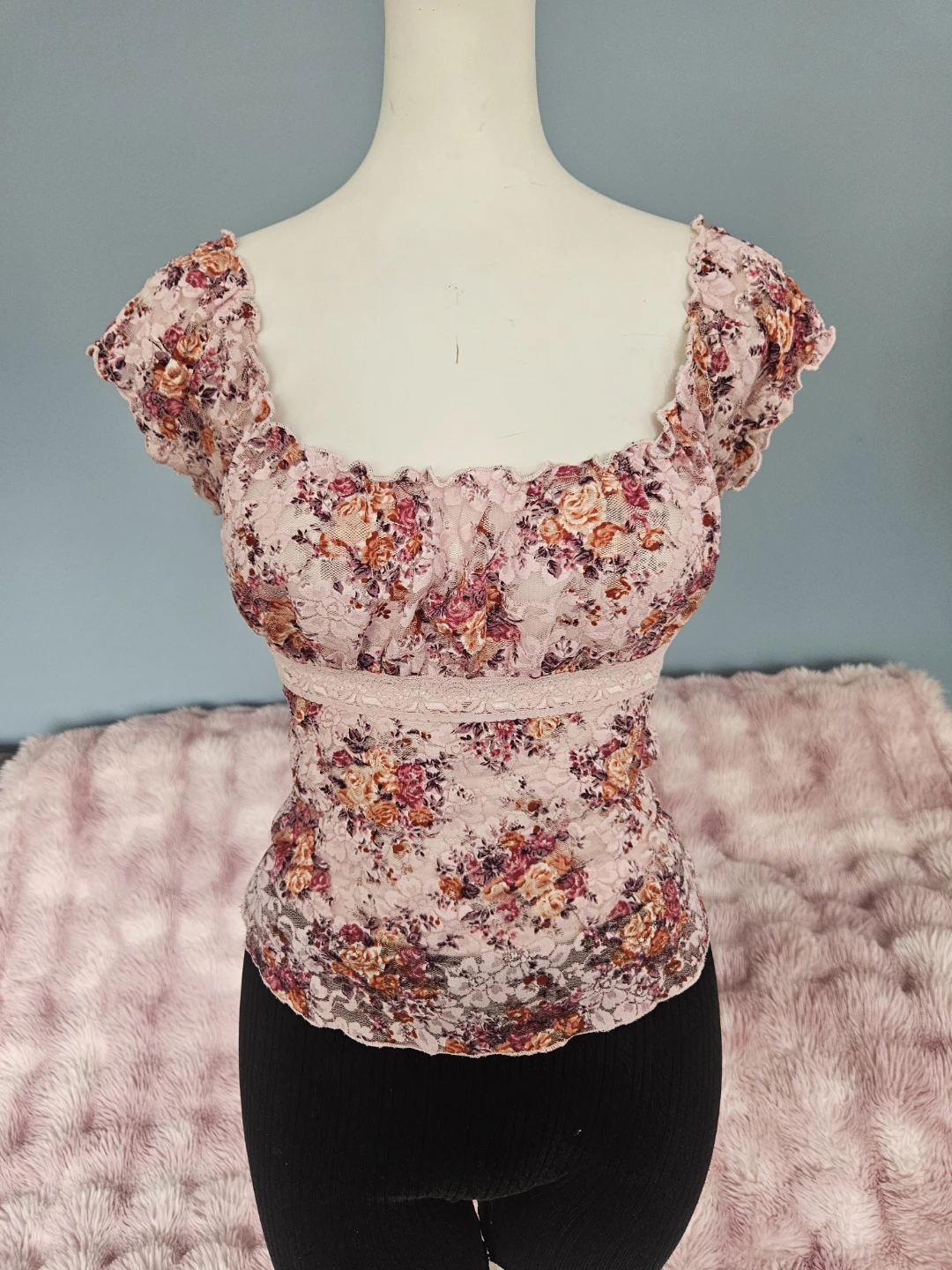 pink floral mesh babydoll top - photo 2