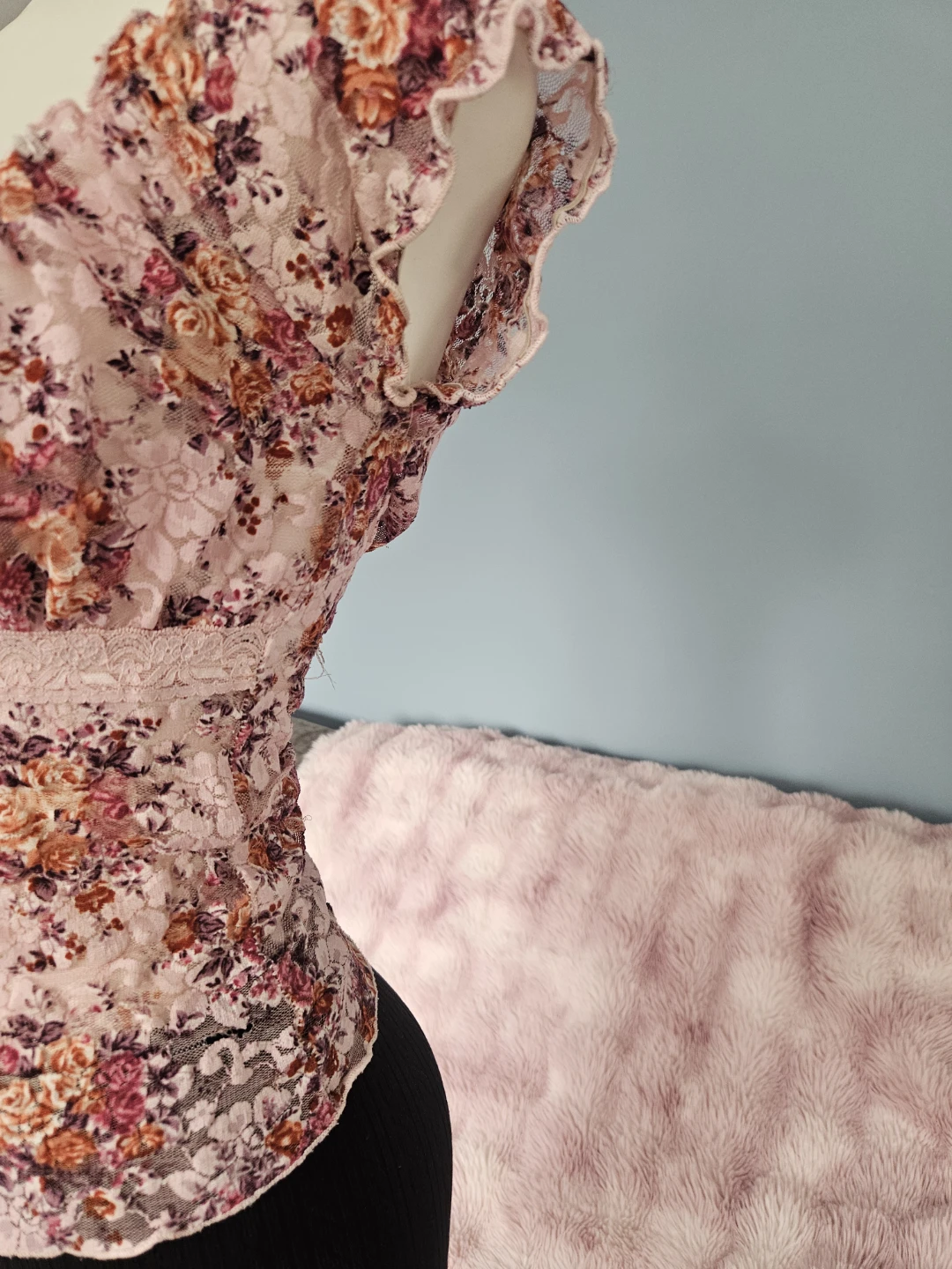 pink floral mesh babydoll top - photo 4