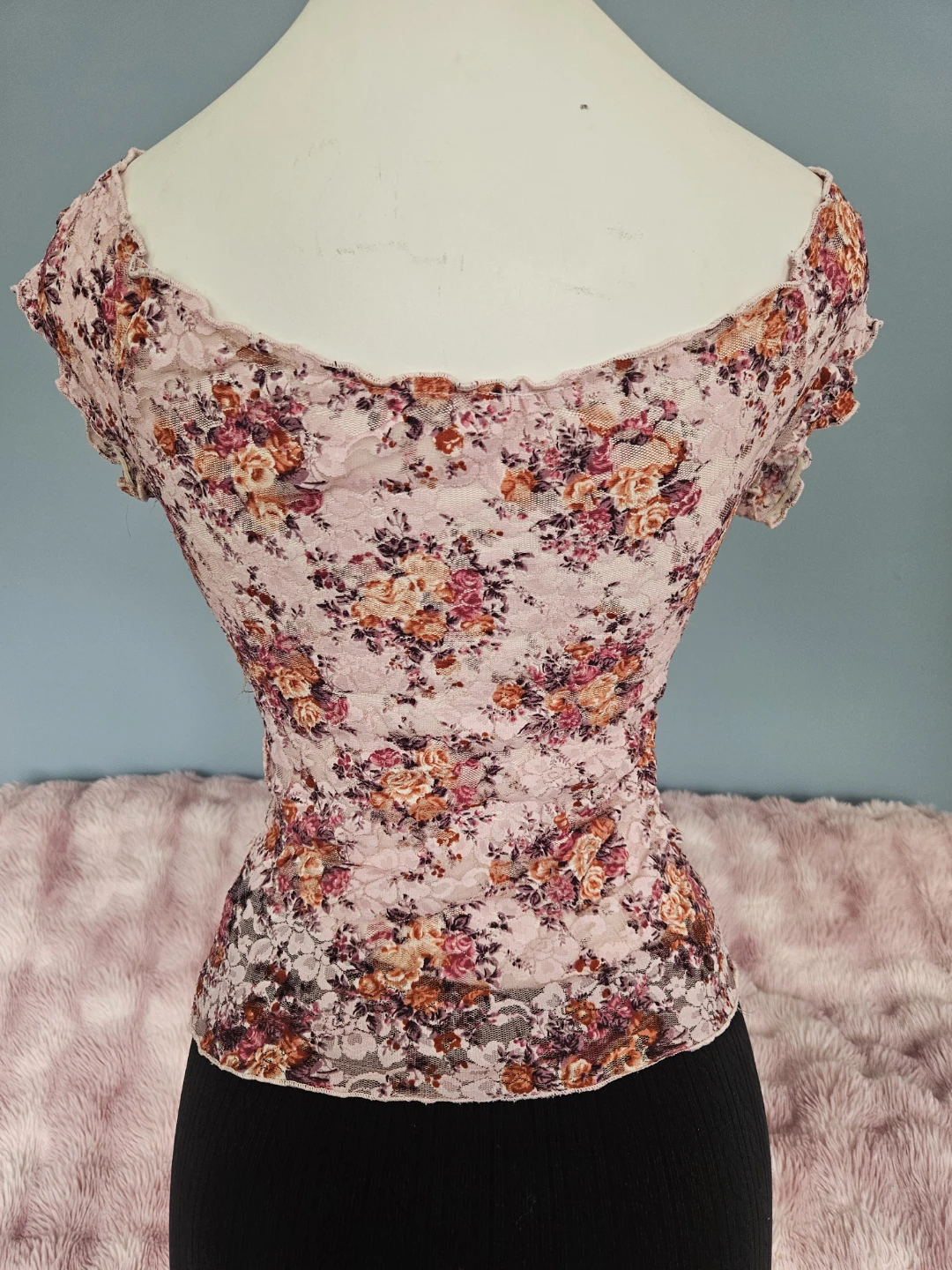 pink floral mesh babydoll top - photo 5