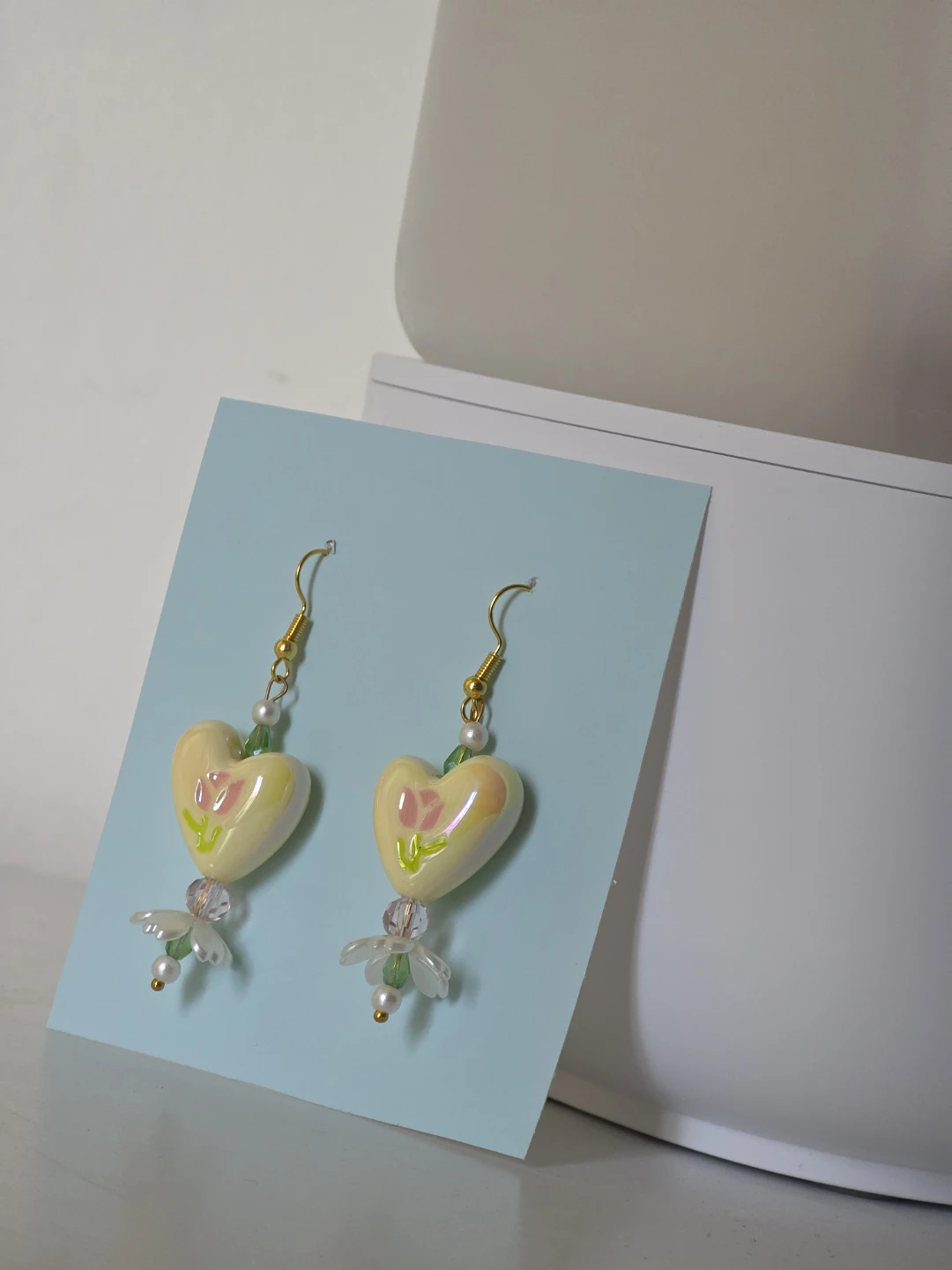 Yellow Heart and Flower Dangle Earrings - photo 2
