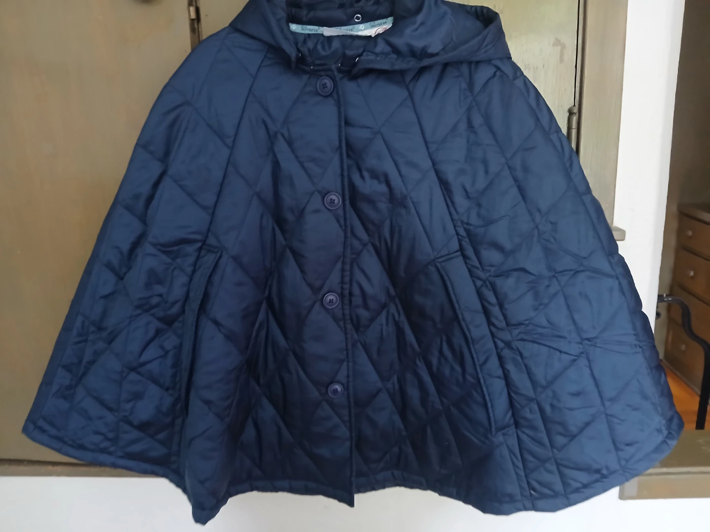 Silverts  Quilted Navy Blue Hooded Cape