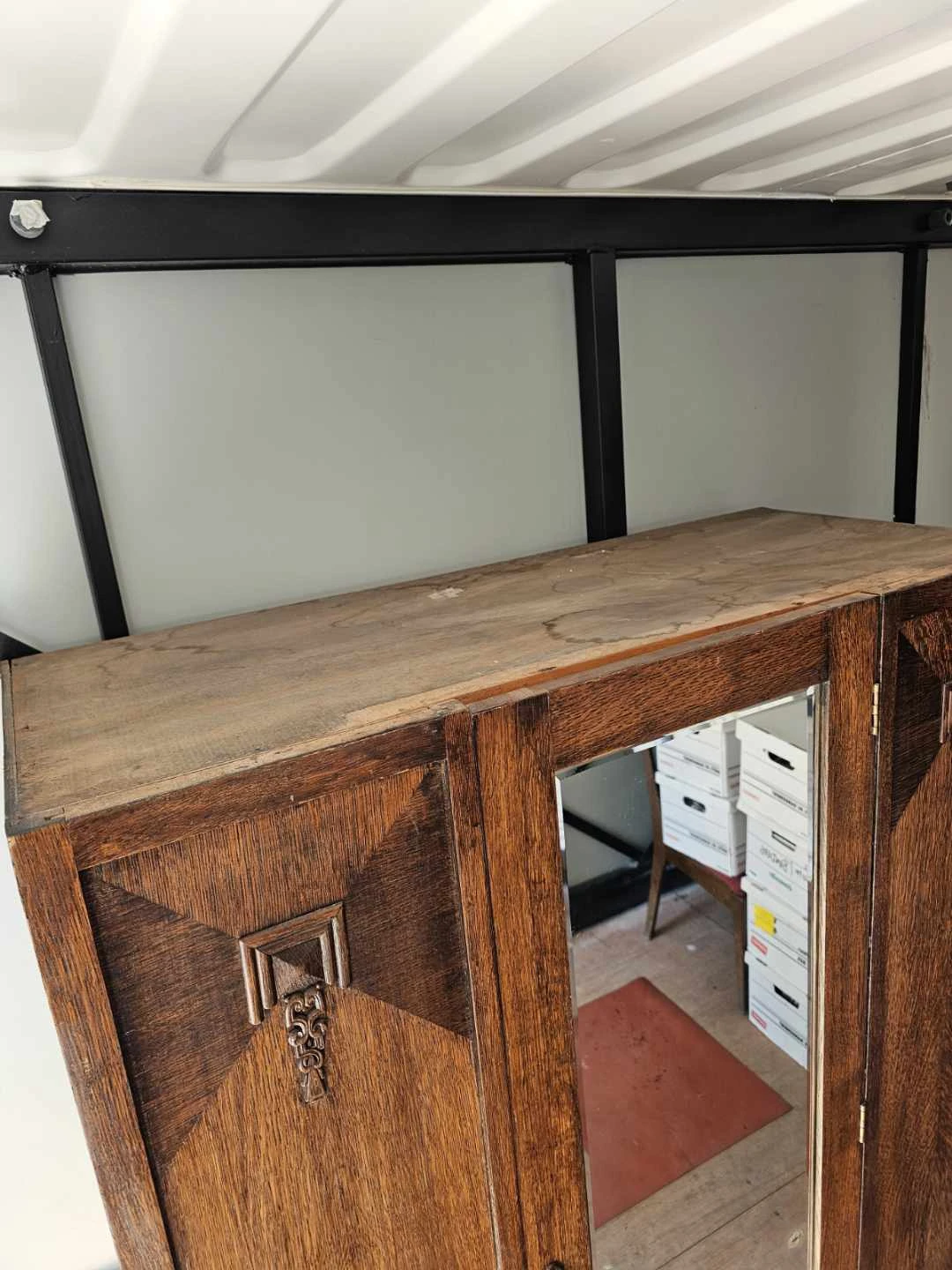 Antique Wood Wardrobe Armoire with Mirror - photo 2
