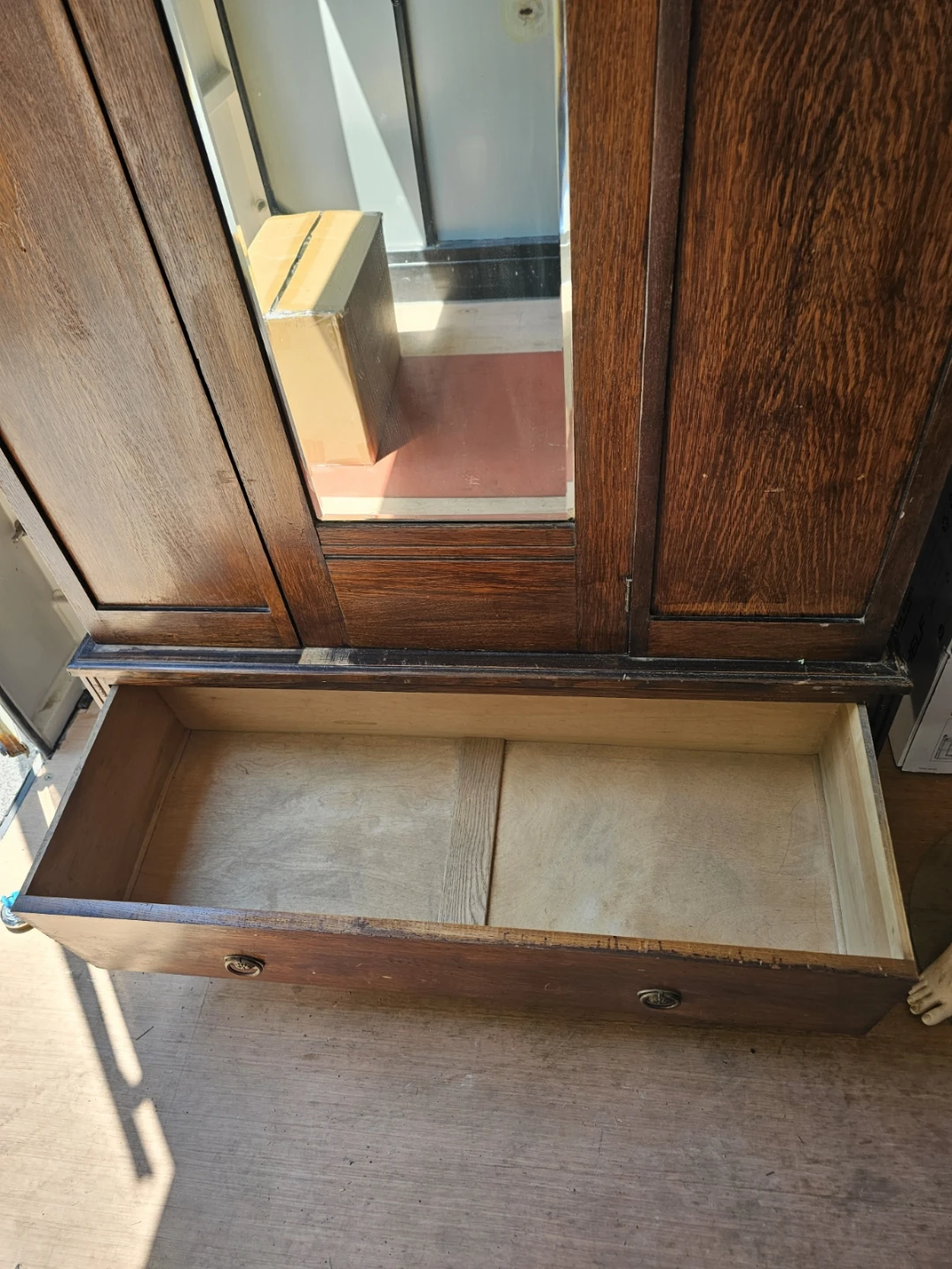 Antique Wood Wardrobe Armoire with Mirror - photo 3