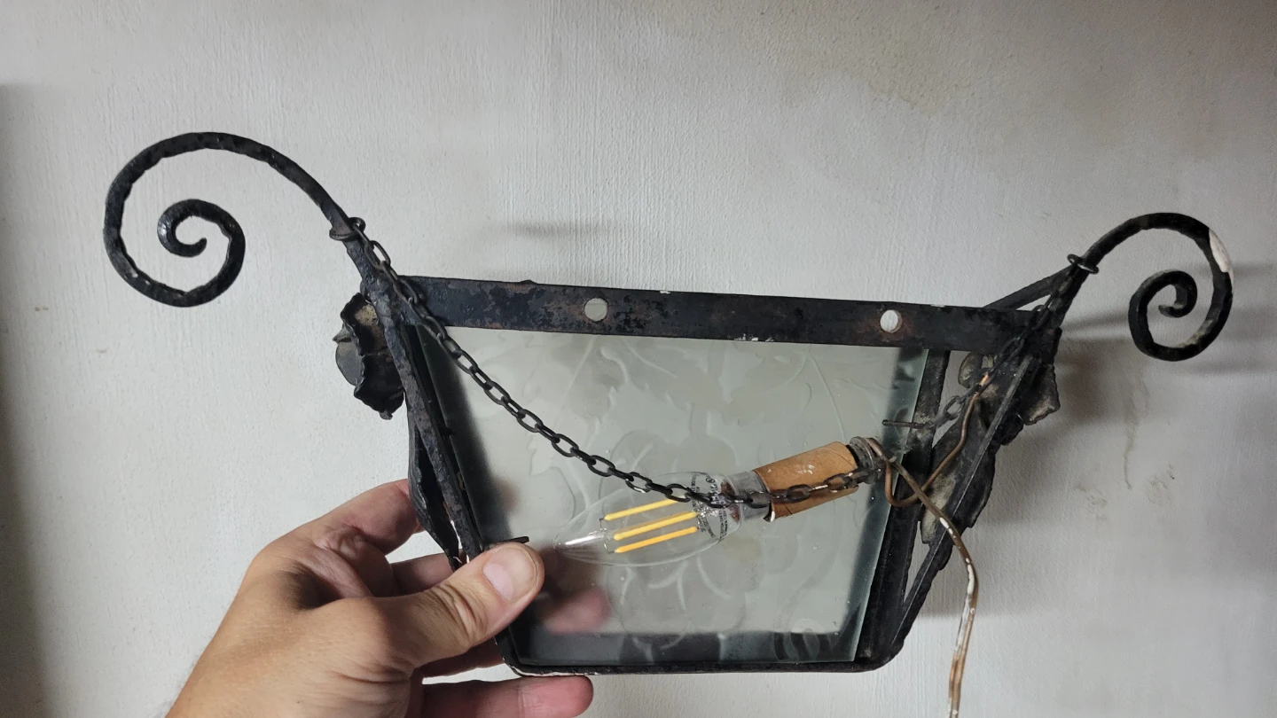 Vintage Wrought Iron Wall Sconce with Frosted Glass Shade - photo 2