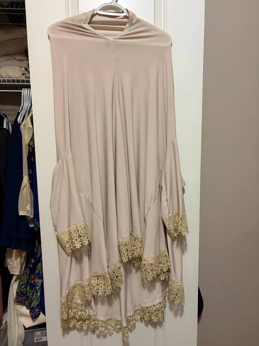 Women's Beige Lace Trimmed Abaya