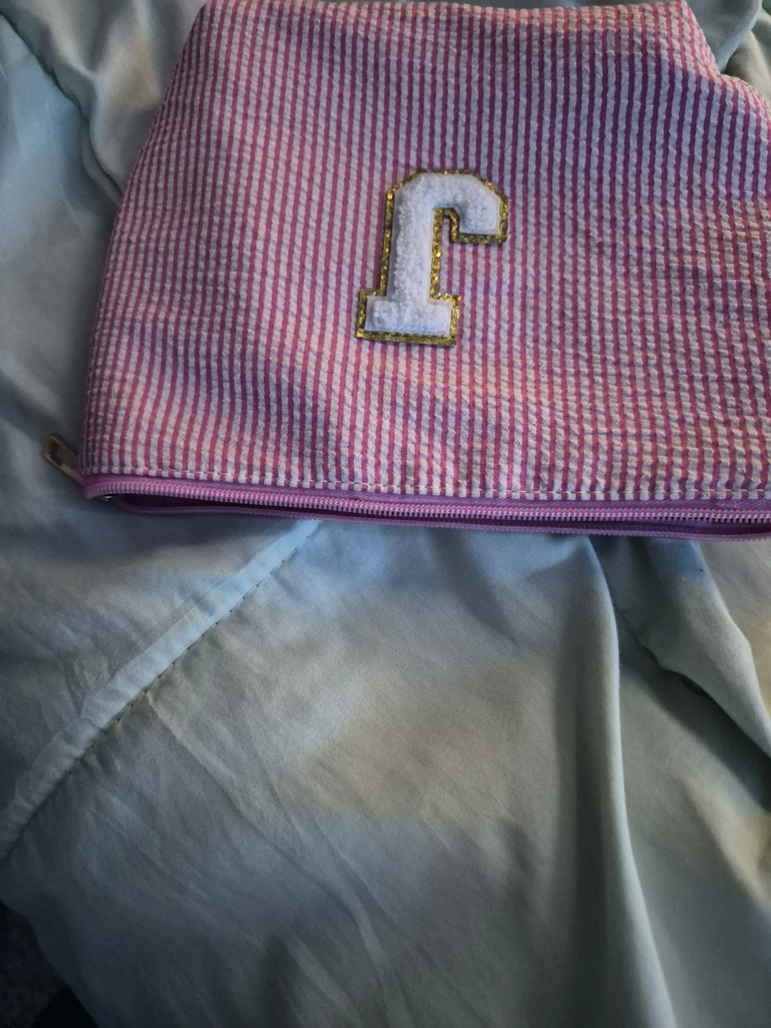 Pink Seersucker Cosmetic Bag with 'J' Monogram - photo 2