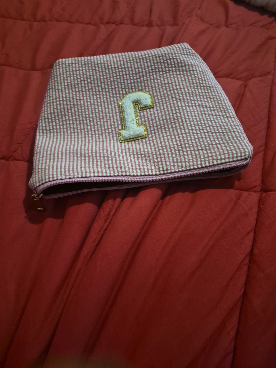Pink Seersucker Cosmetic Bag with 'J' Monogram - photo 4