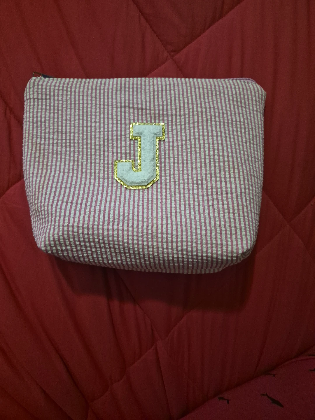Pink Seersucker Cosmetic Bag with 'J' Monogram - photo 5