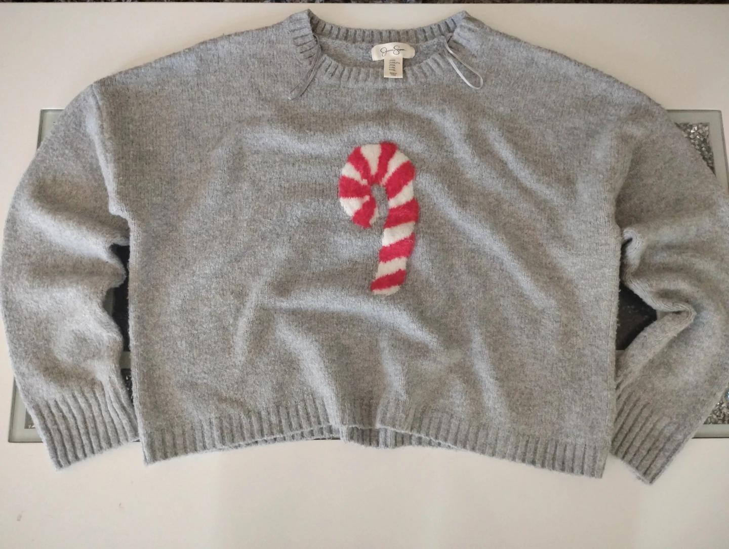 Jessica Simpson Grey Candy Cane Sweater - Size XXL
