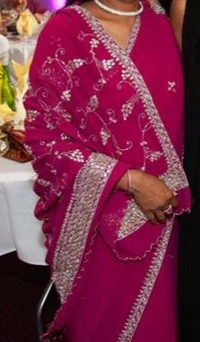 Blue and Pink Saree with Silver Embellishments