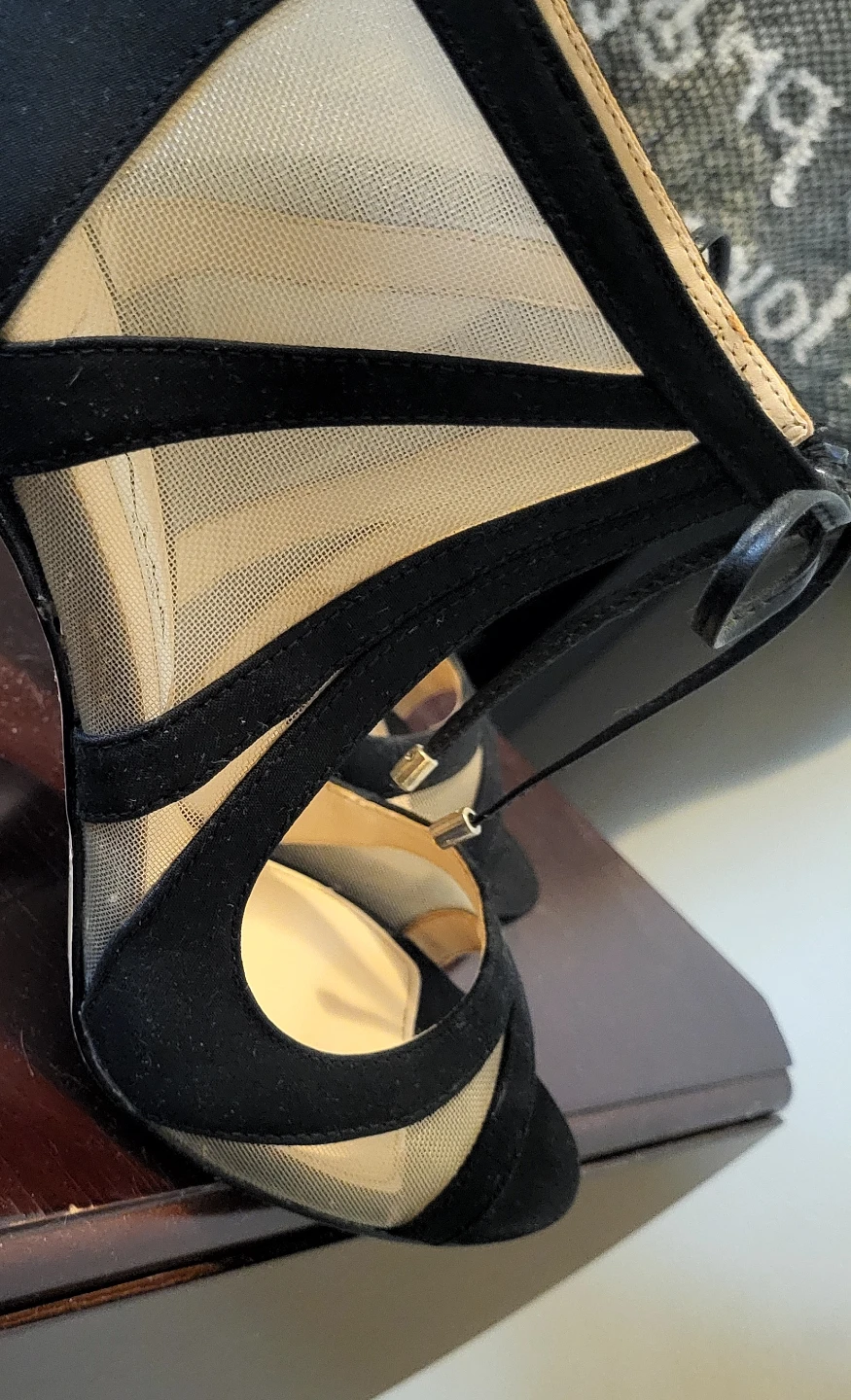 Nina Black Mesh Strappy Heels