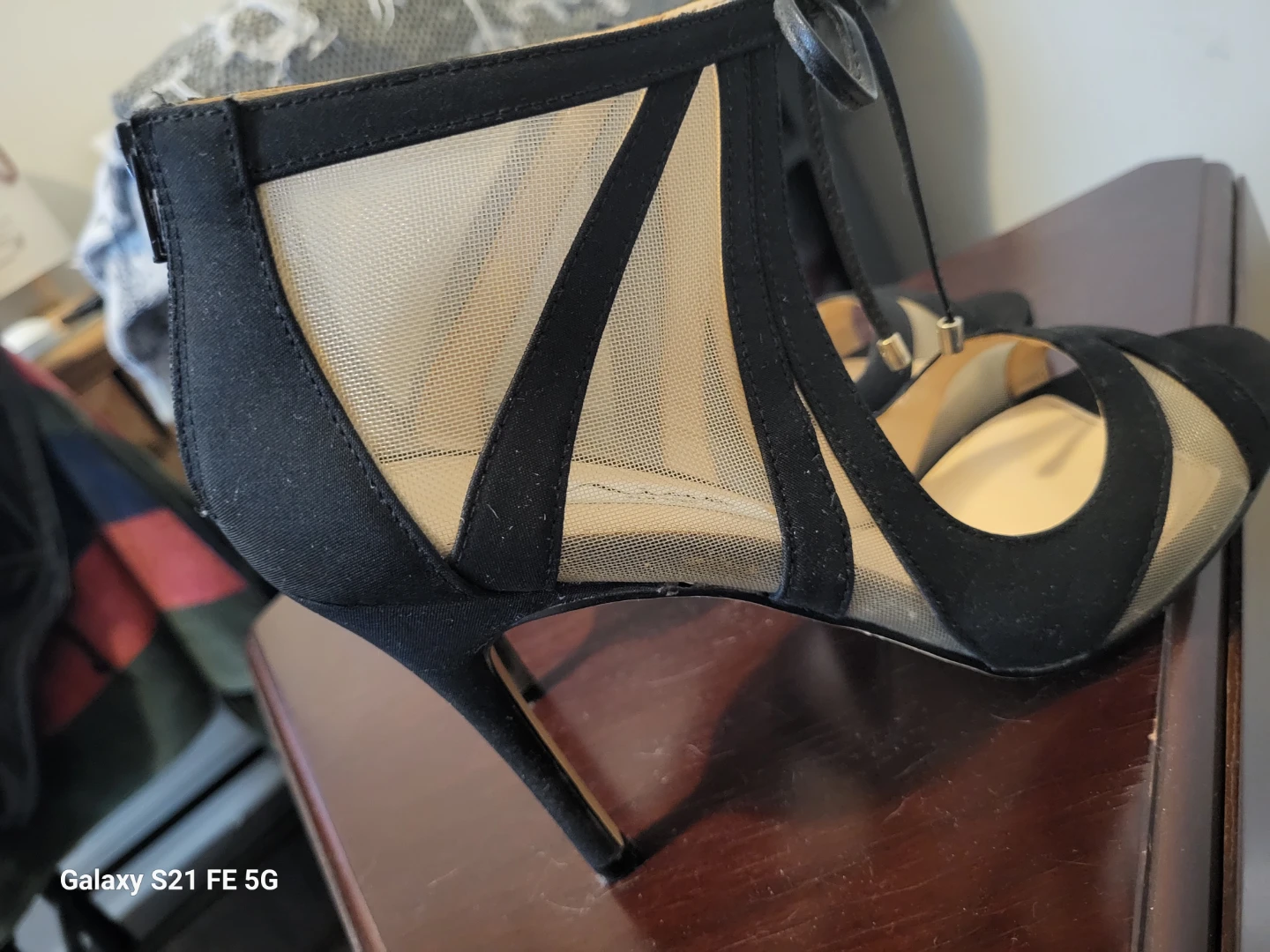 Nina Black Mesh Strappy Heels - photo 5