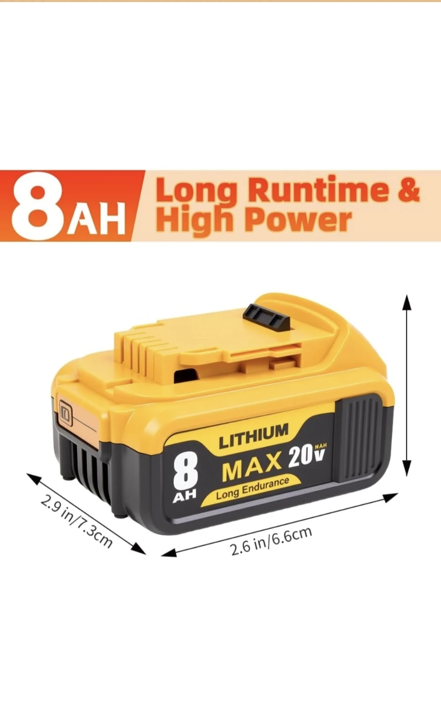 New1 Pack 8.0Ah 20V Battery Replacement for Dewalt 20V Lithium - photo 3
