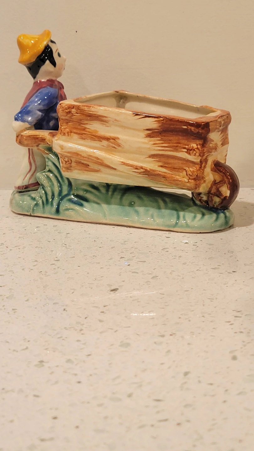 Vintage Ceramic Planter Boy with Wheelbarrow. Plants . Plant pot - photo 2