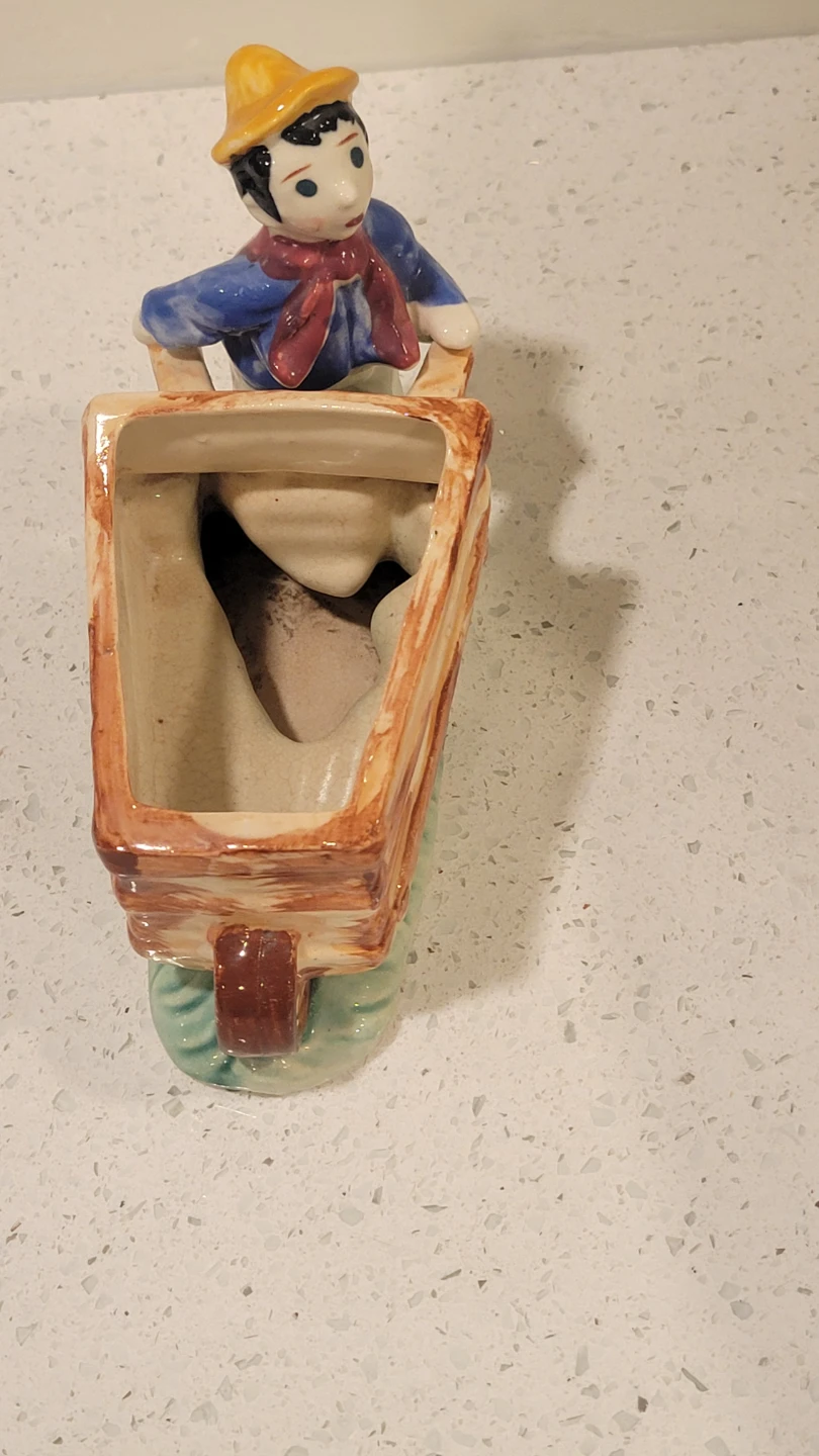 Vintage Ceramic Planter Boy with Wheelbarrow. Plants . Plant pot - photo 3