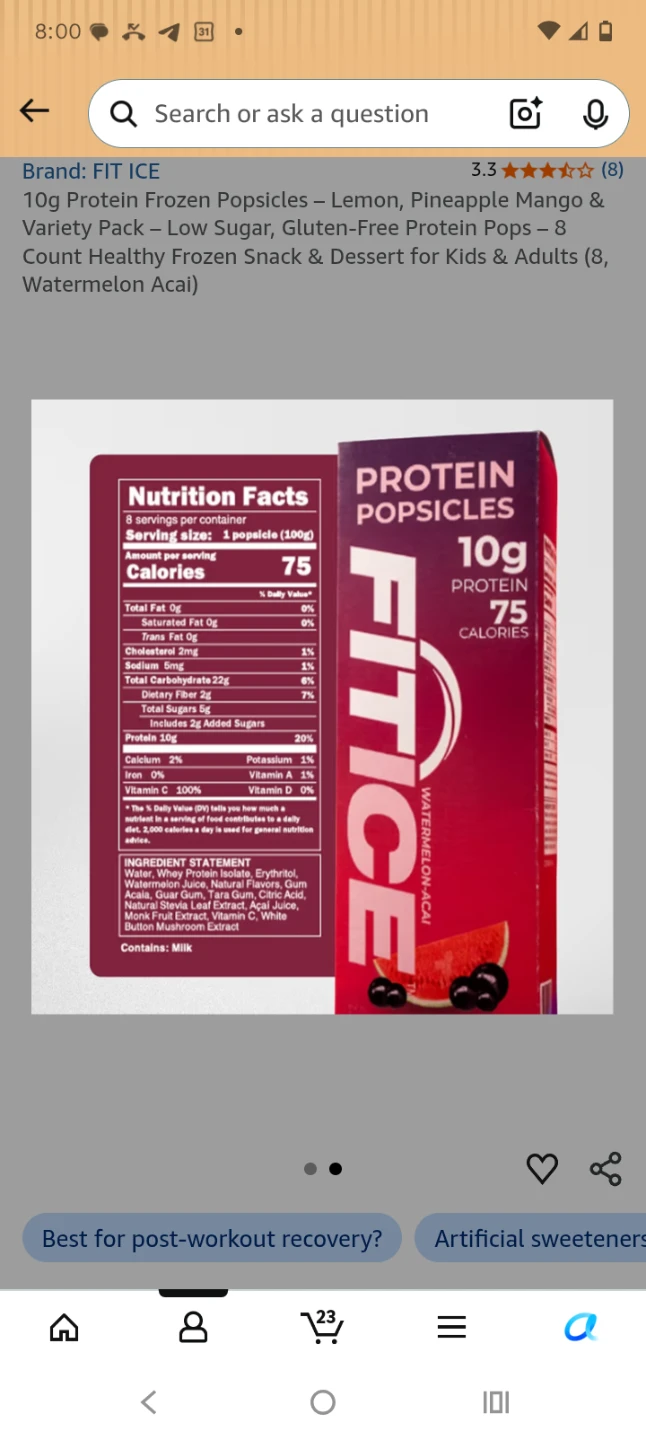 Fit Ice Protein Popsicles - Watermelon Acai - 8 Count