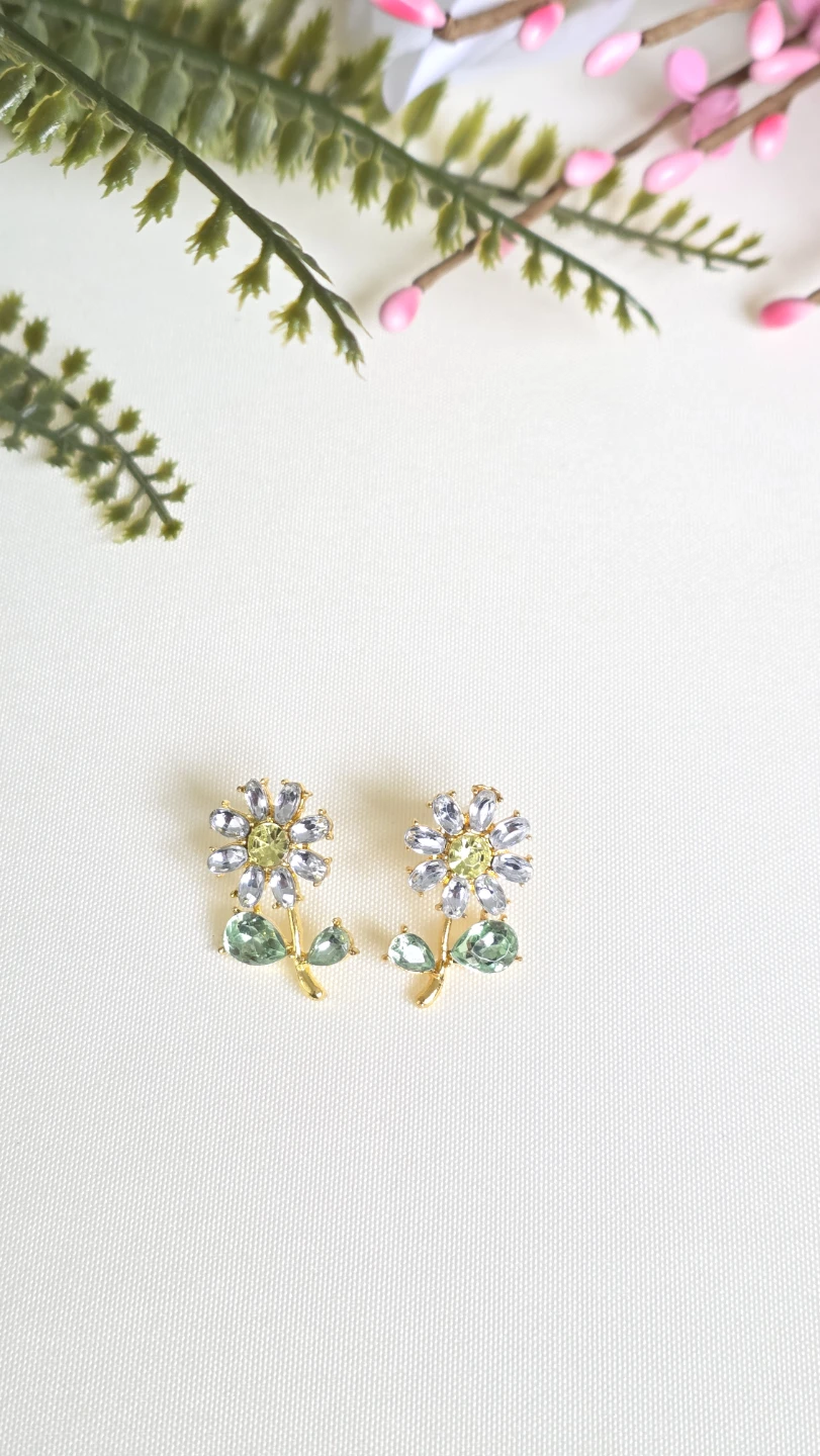 Flower Stud Earrings with Crystals