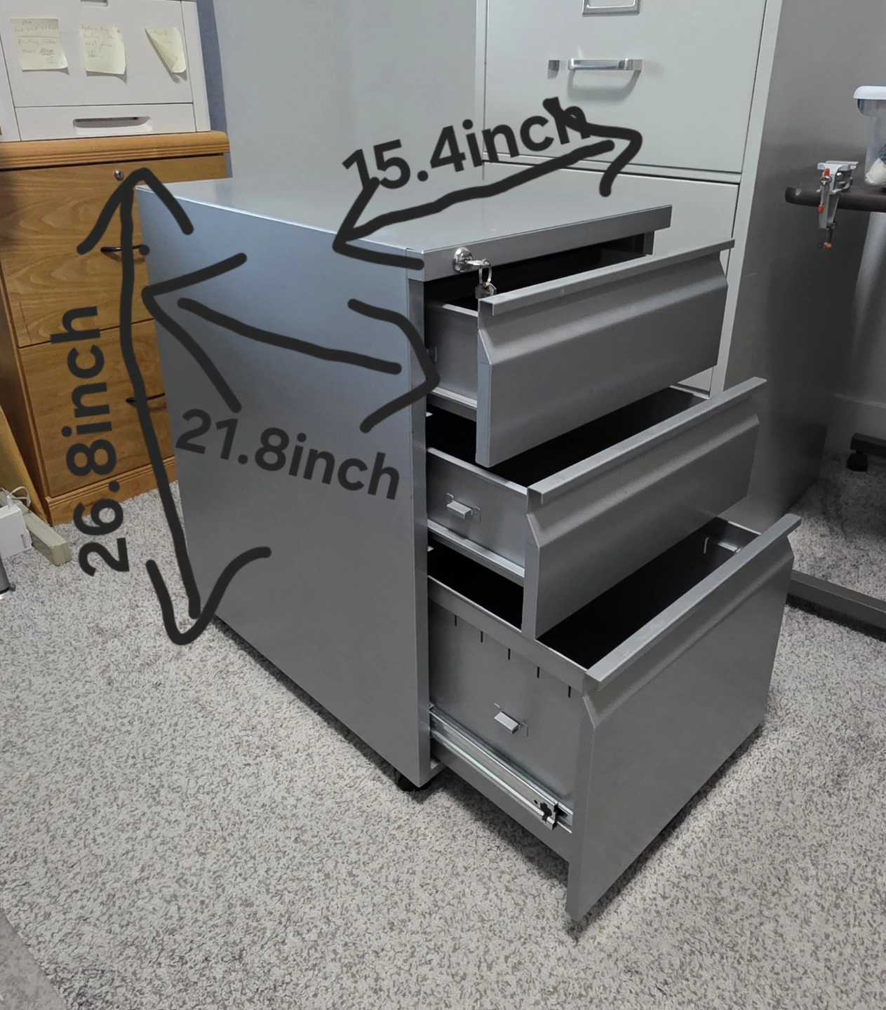 Grey 3-Drawer Filing Cabinet - photo 2