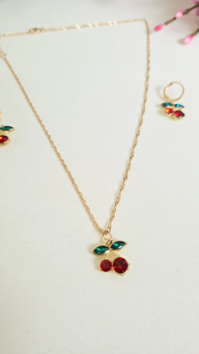 Gold-tone Cherry Necklace and Earring Set