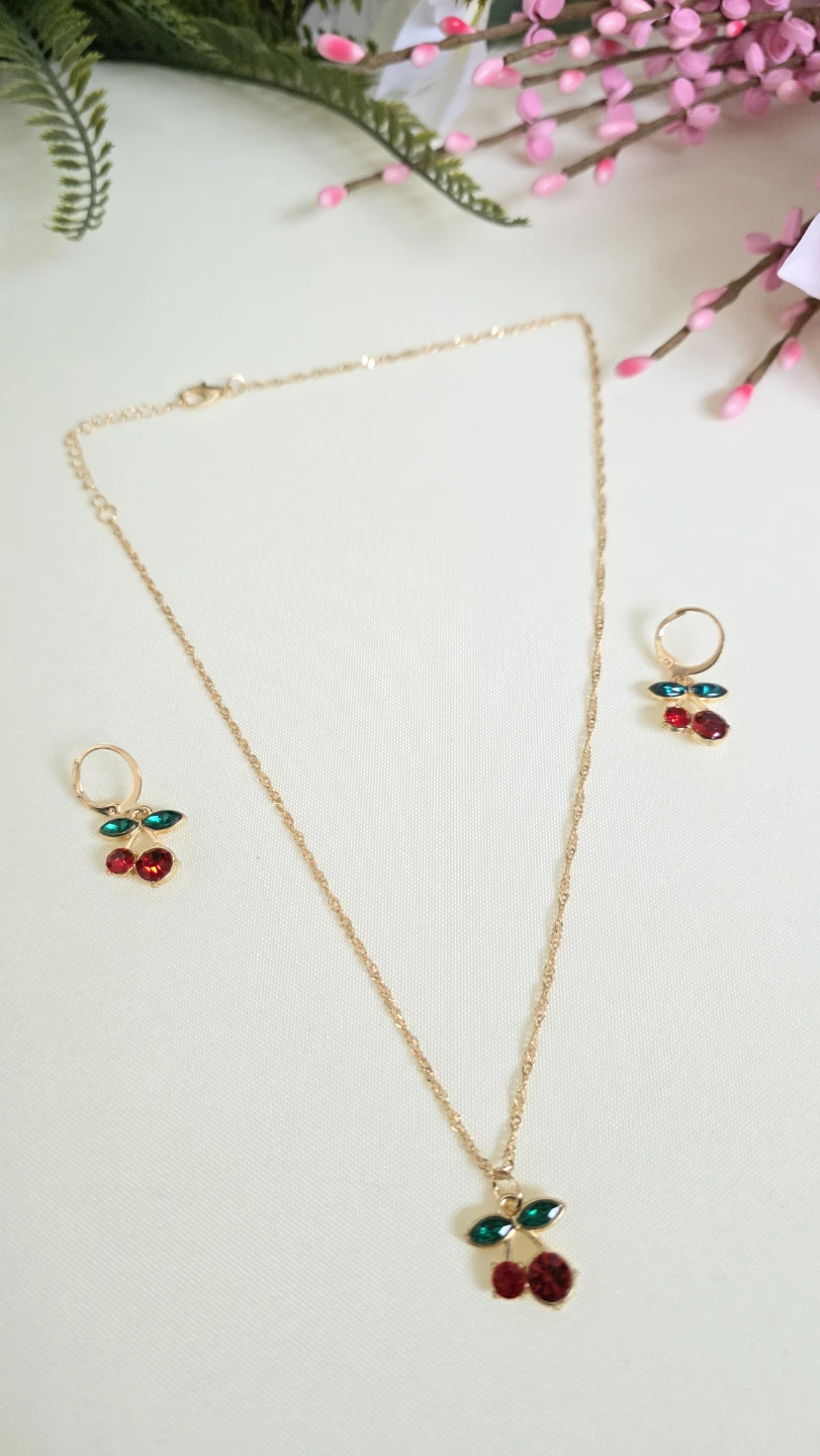 Gold-tone Cherry Necklace and Earring Set - photo 4