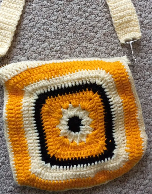 Handmade Crochet Bag with Yellow Strap - photo 3