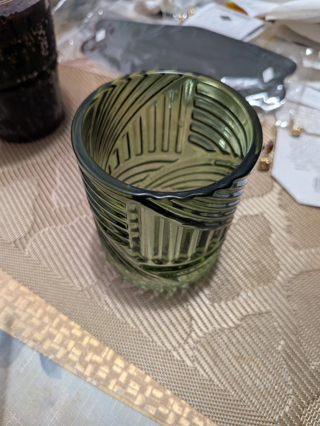 Green Embossed Glass Tumbler