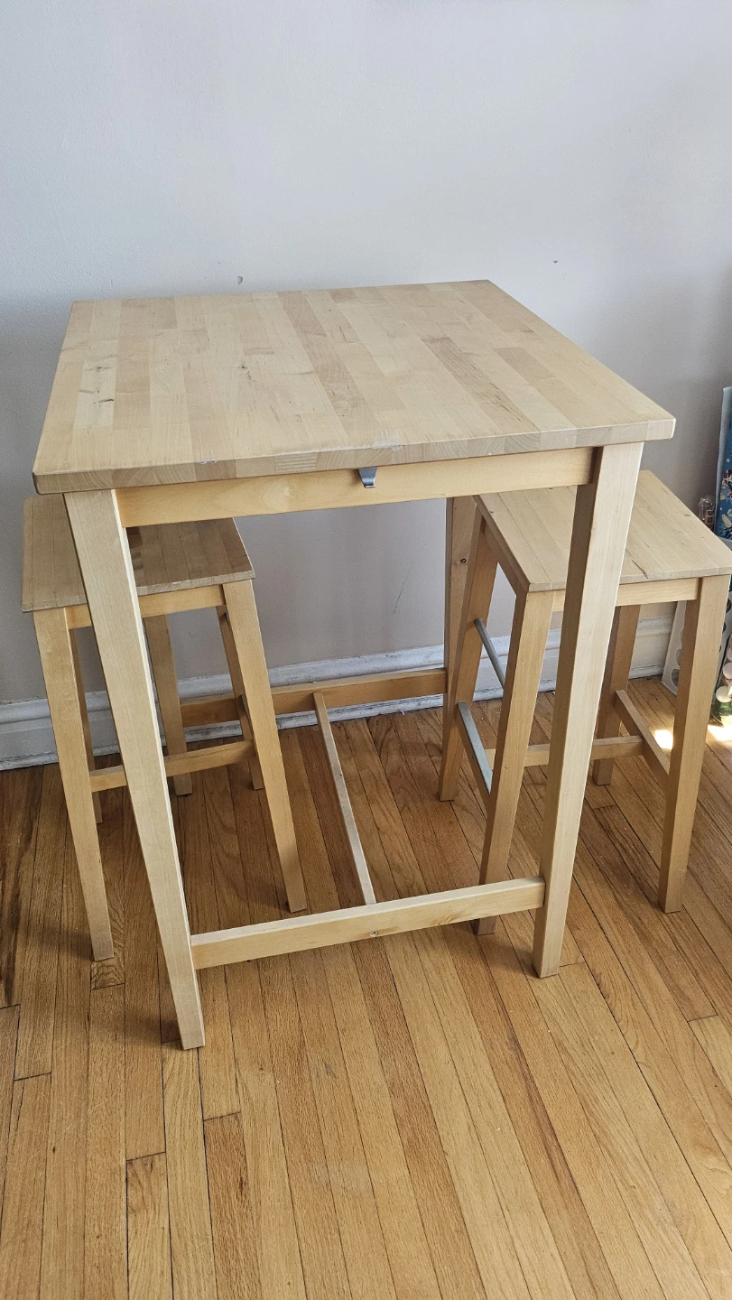 Ikea Wooden Dining Table with 2 Stools