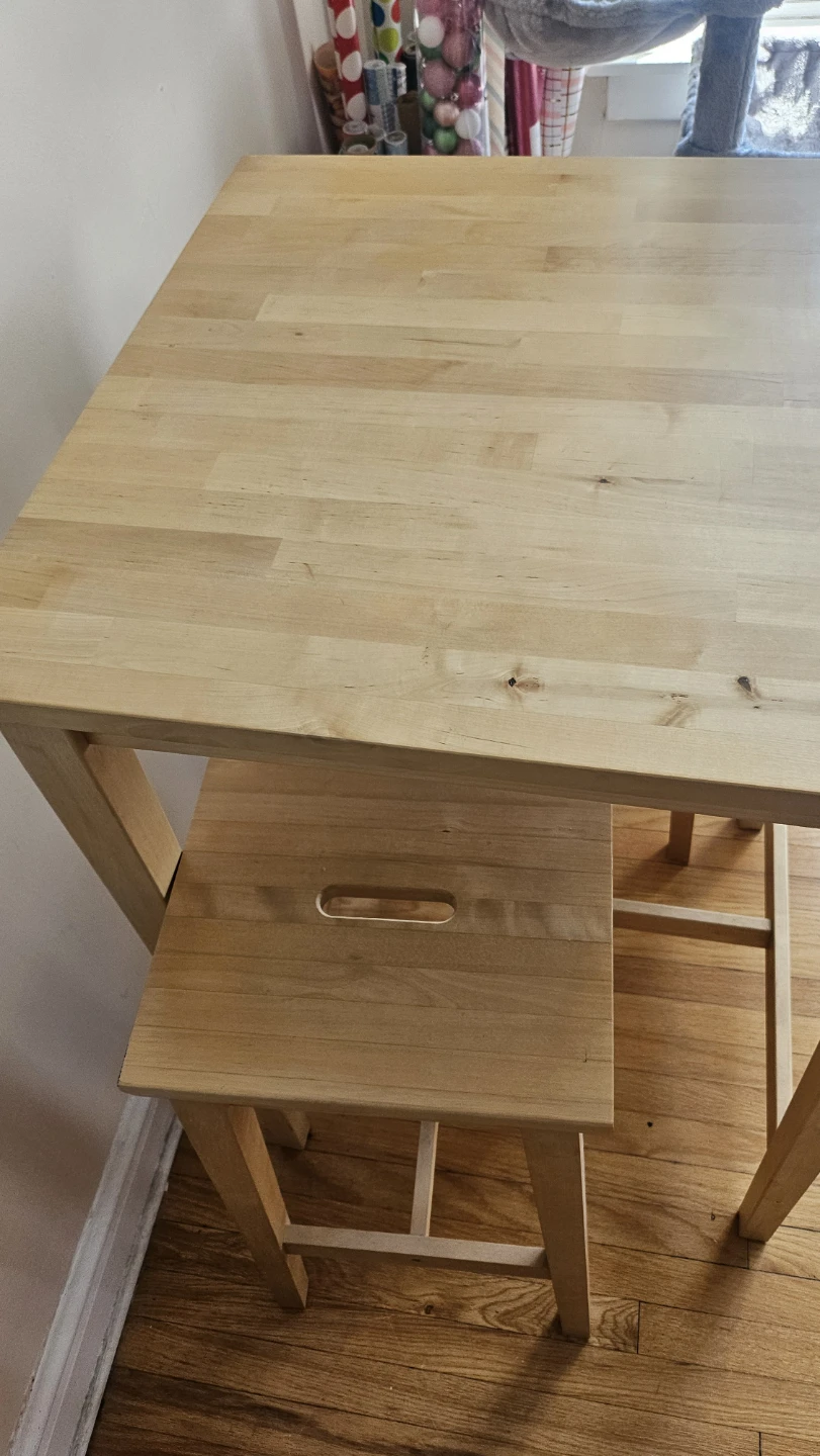 Ikea Wooden Dining Table with 2 Stools - photo 2