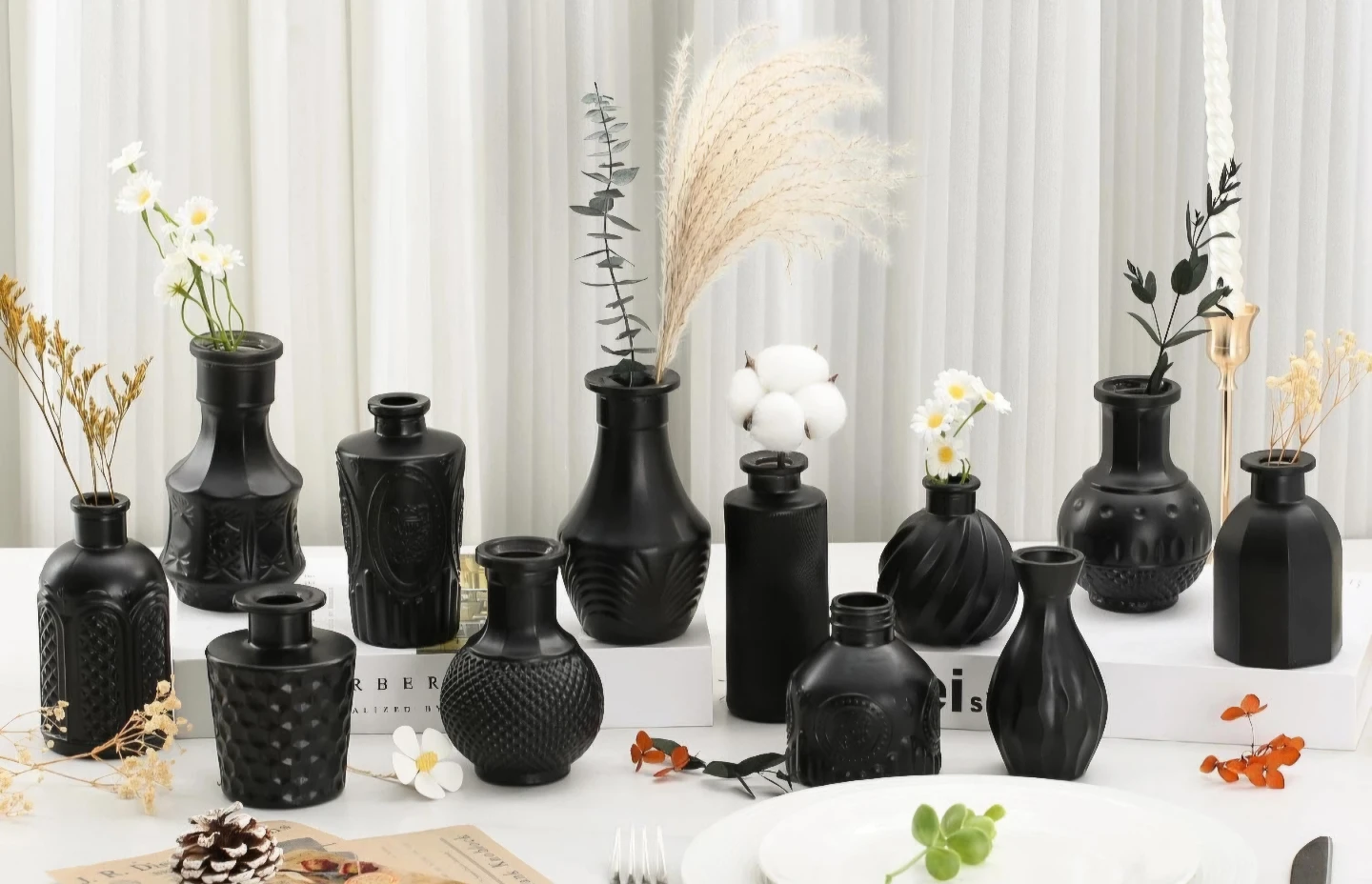 12 Black Small Glass Vases - Assorted Styles - photo 4