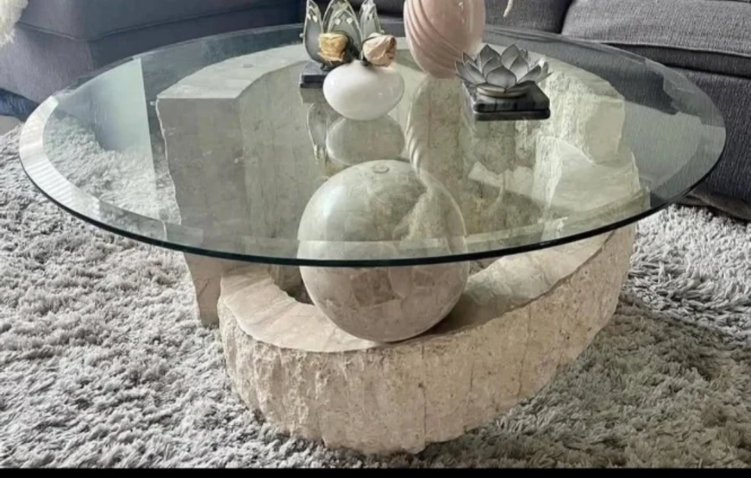 Glass Top Coffee Table with Stone Base - photo 2