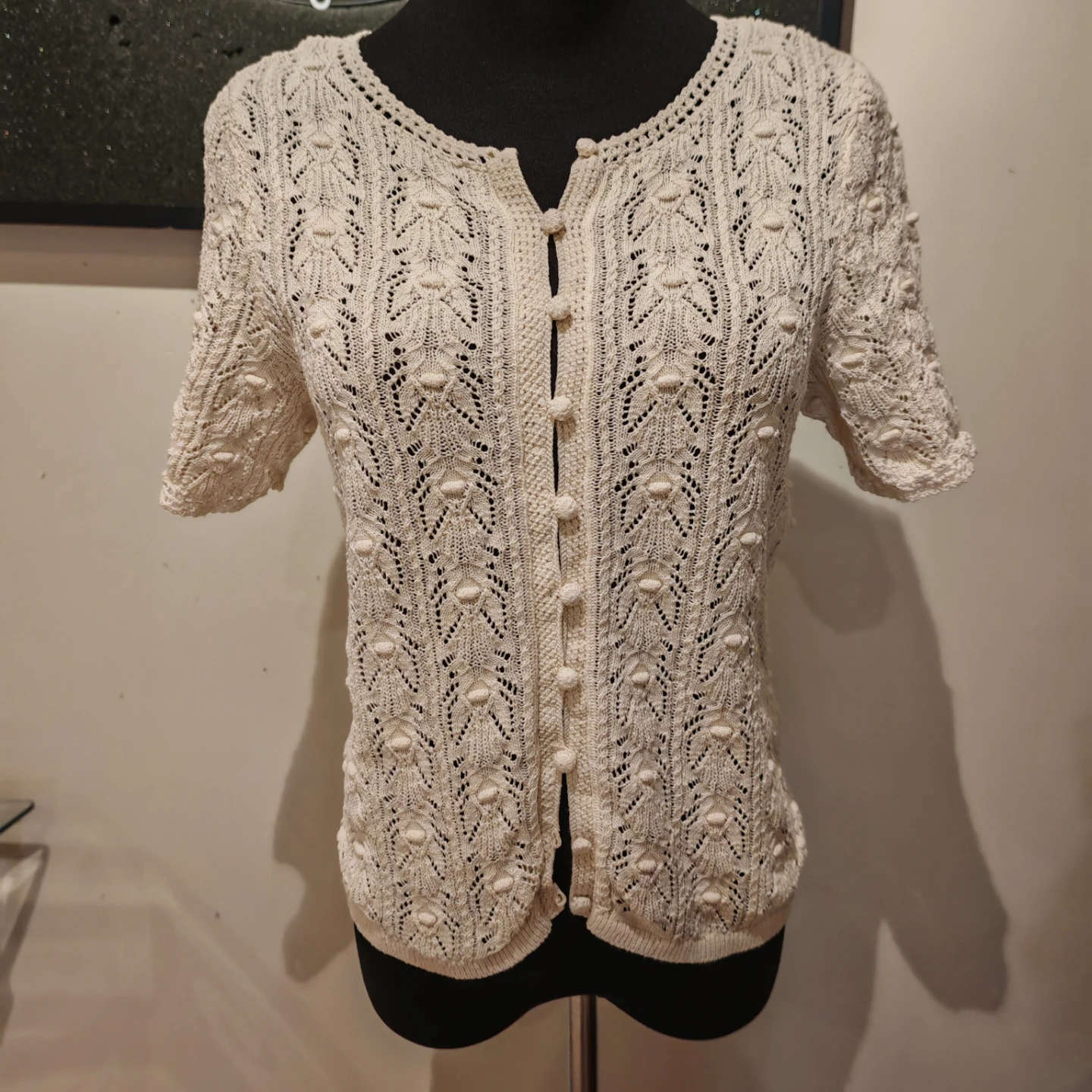 Sezane Milane Top in Ivory Cream Cottagecore Crochet Knit Top - photo 4