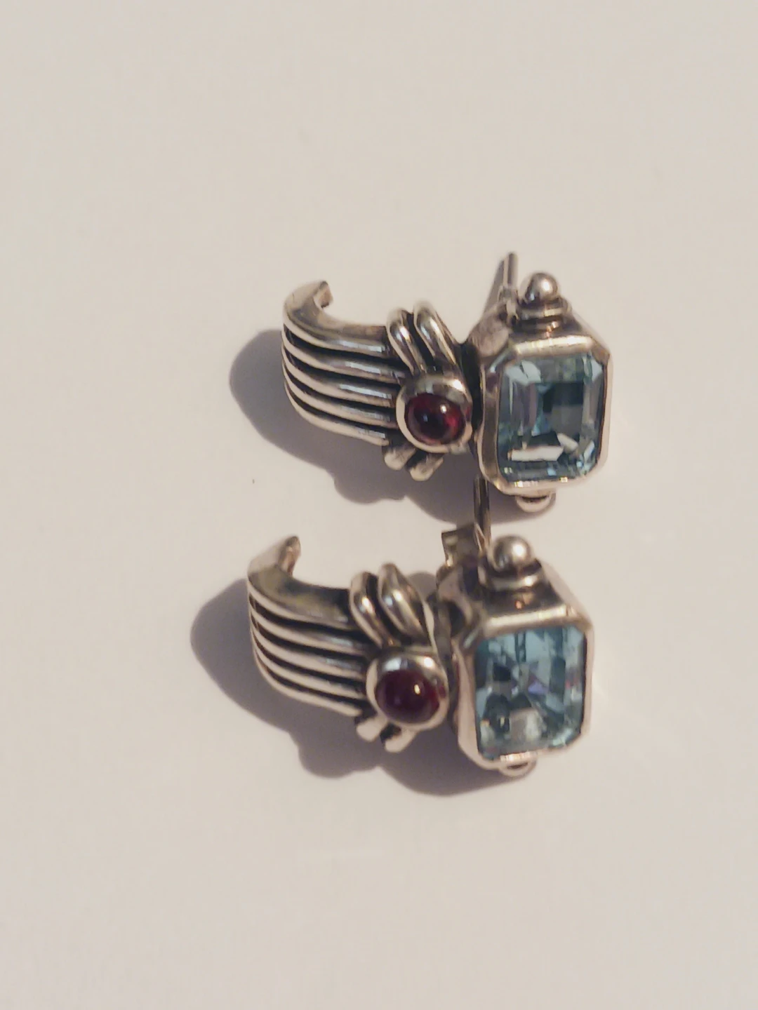 Stunning Sterling Silver Genuine Blue Topaz & Garnet Earrings - photo 4