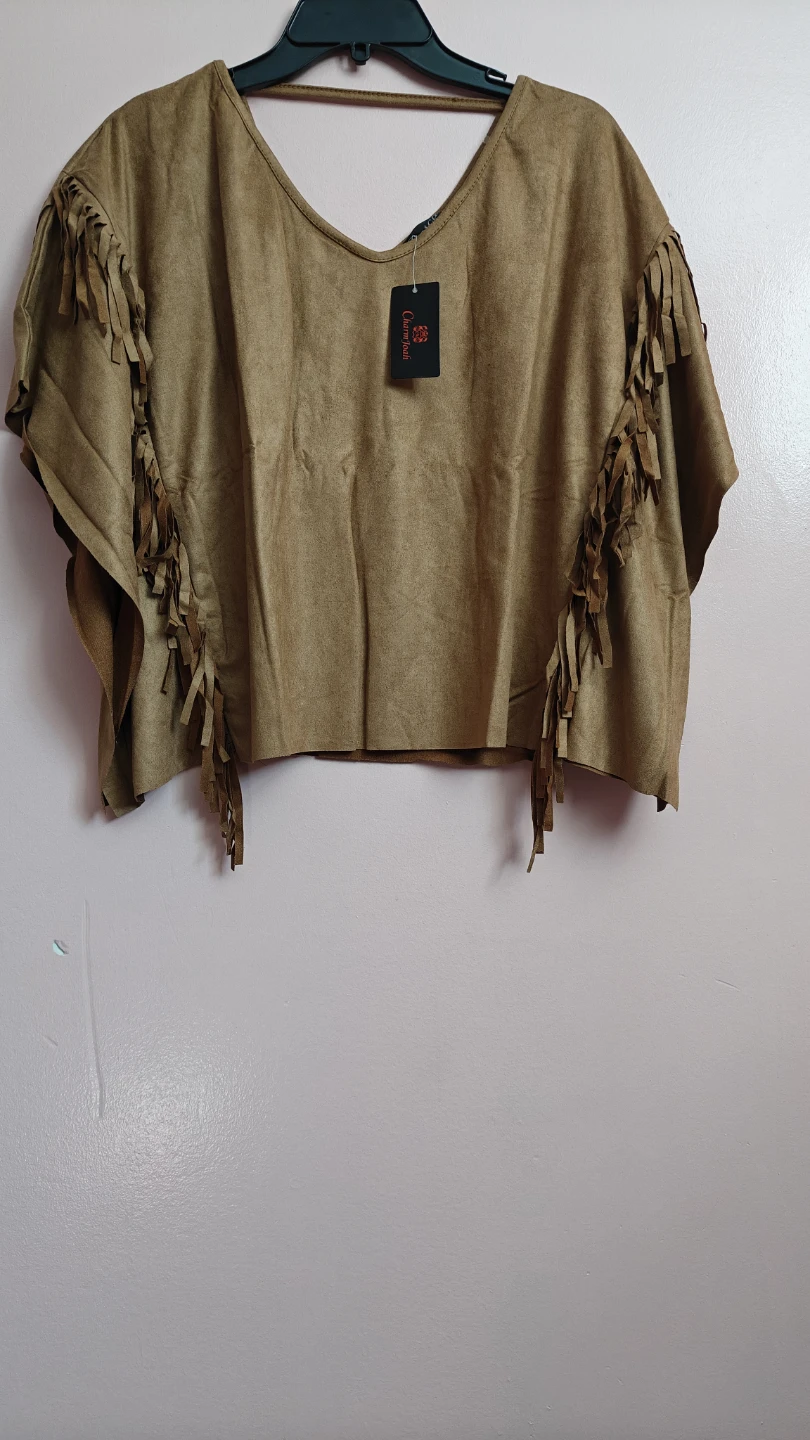 Brown Faux Suede Fringe Top - photo 3
