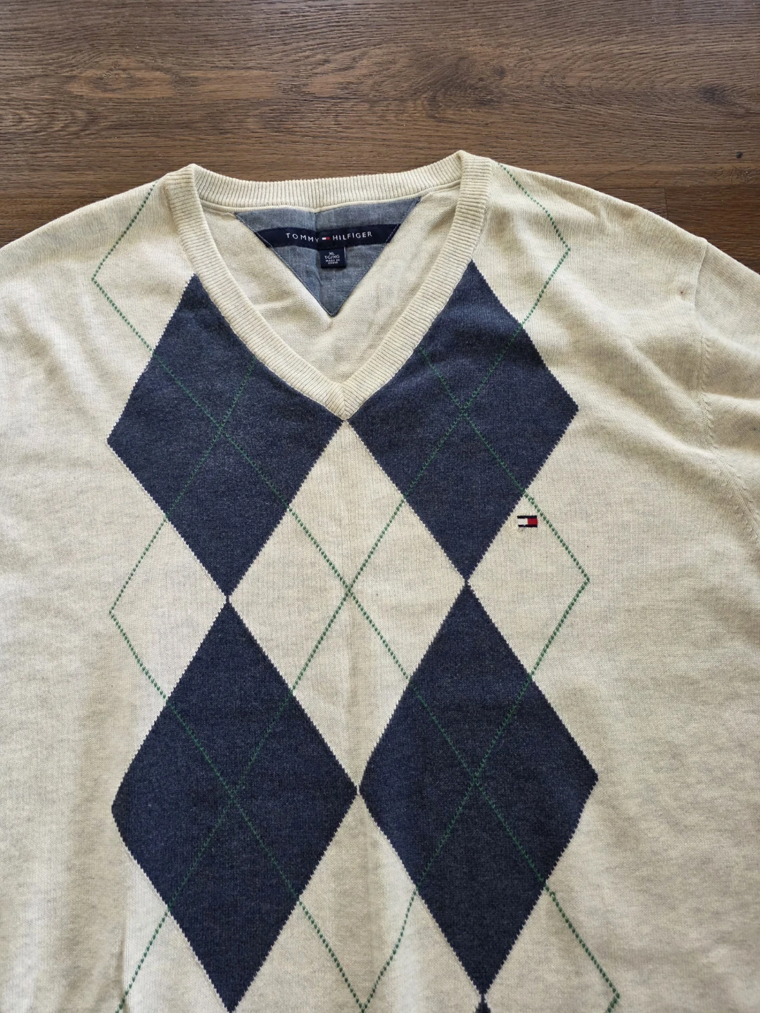 Tommy Hilfiger Argyle V-Neck Sweater XL 100% Cotton - photo 2