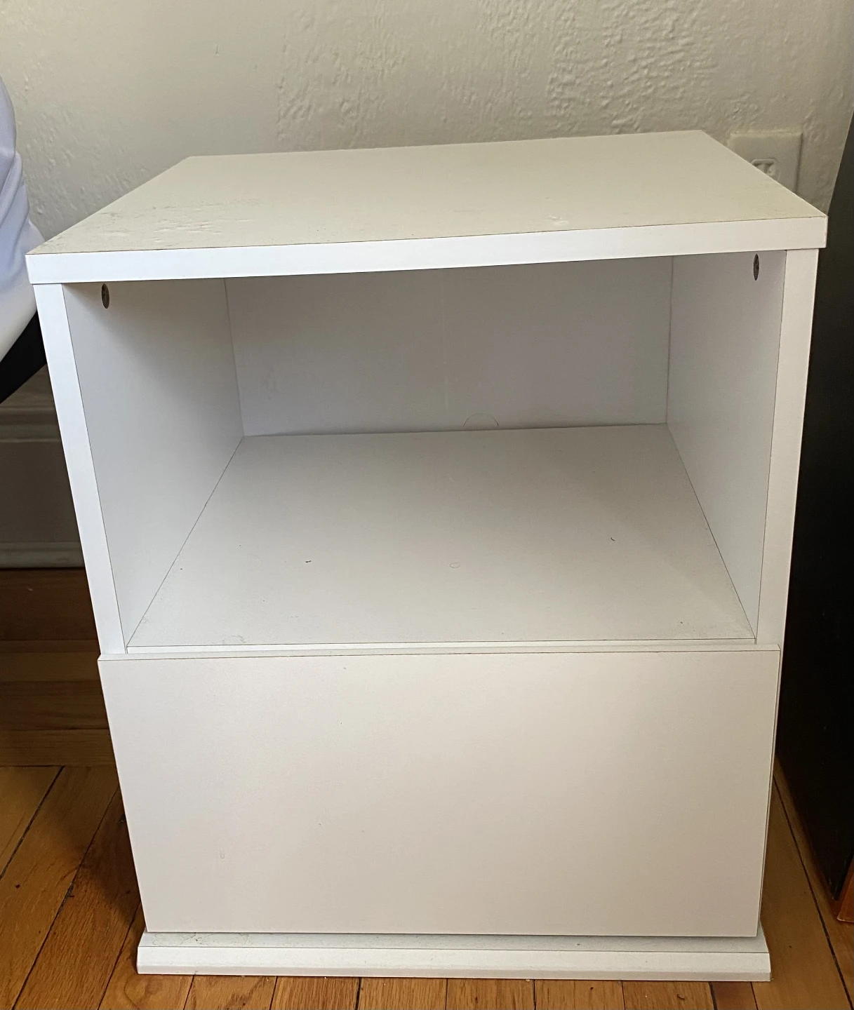 White Nightstand with Drawer and Shelf