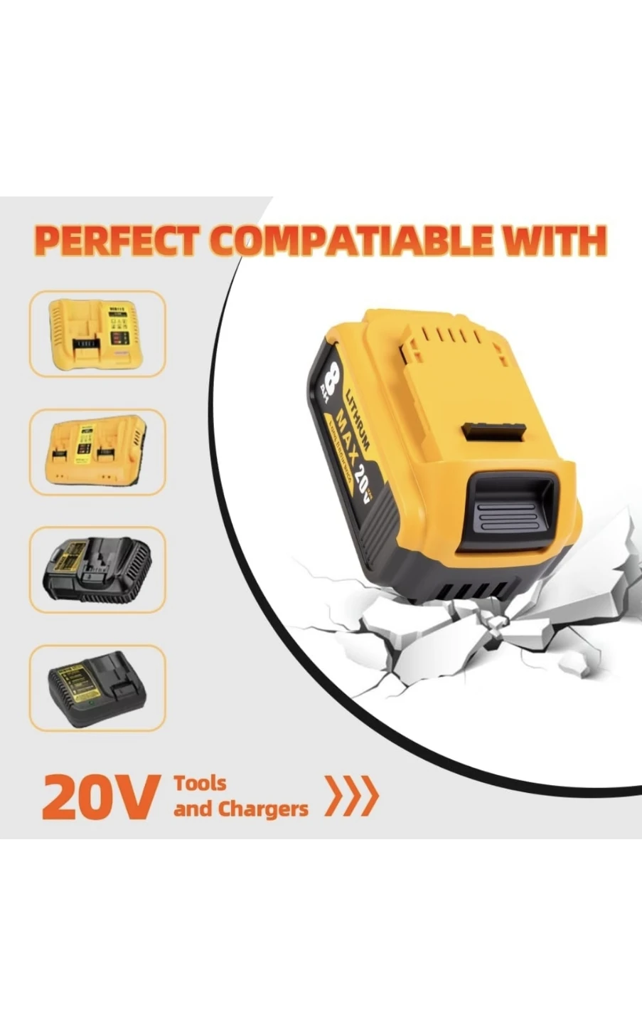 New1 Pack 8.0Ah 20V Battery Replacement for Dewalt 20V Lithium - photo 4