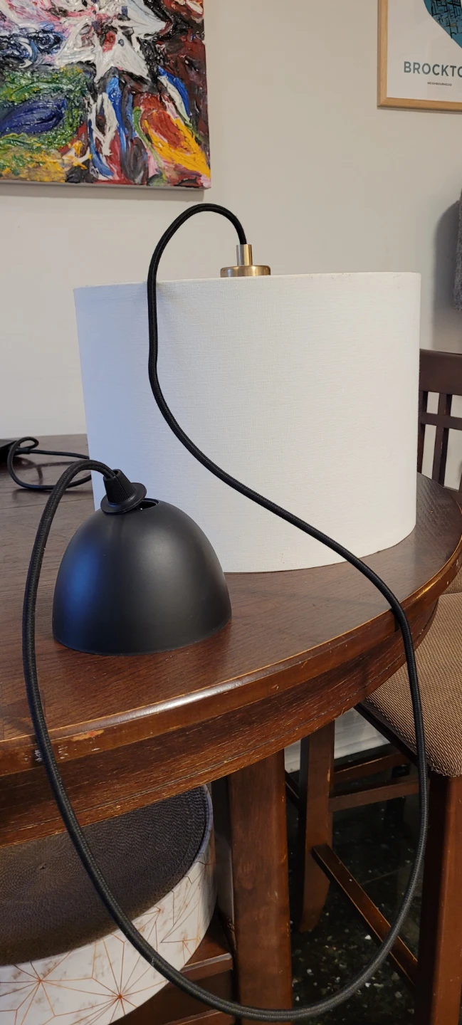White Drum Lampshade with Black Fixture - photo 2