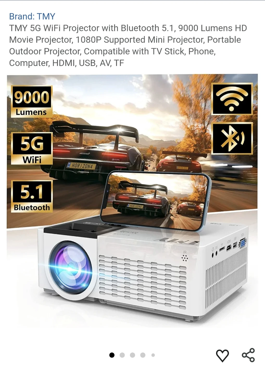 TMY 5G WiFi Projector with Bluetooth 5.1,