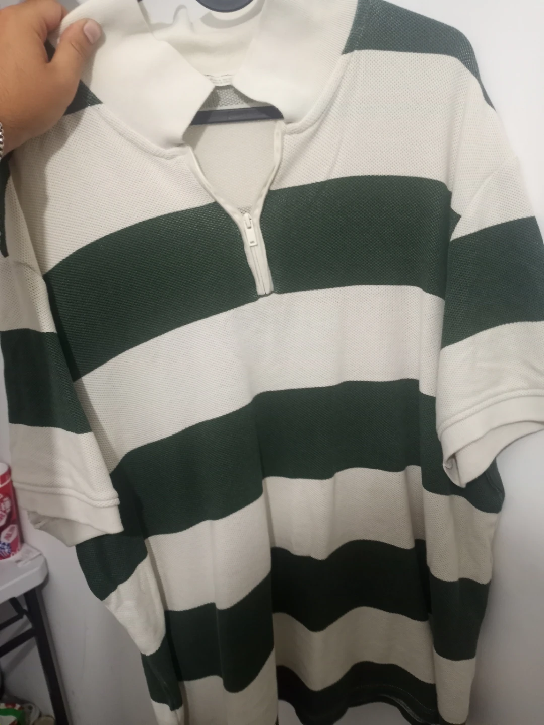 Green and White Striped Polo Shirt - photo 2