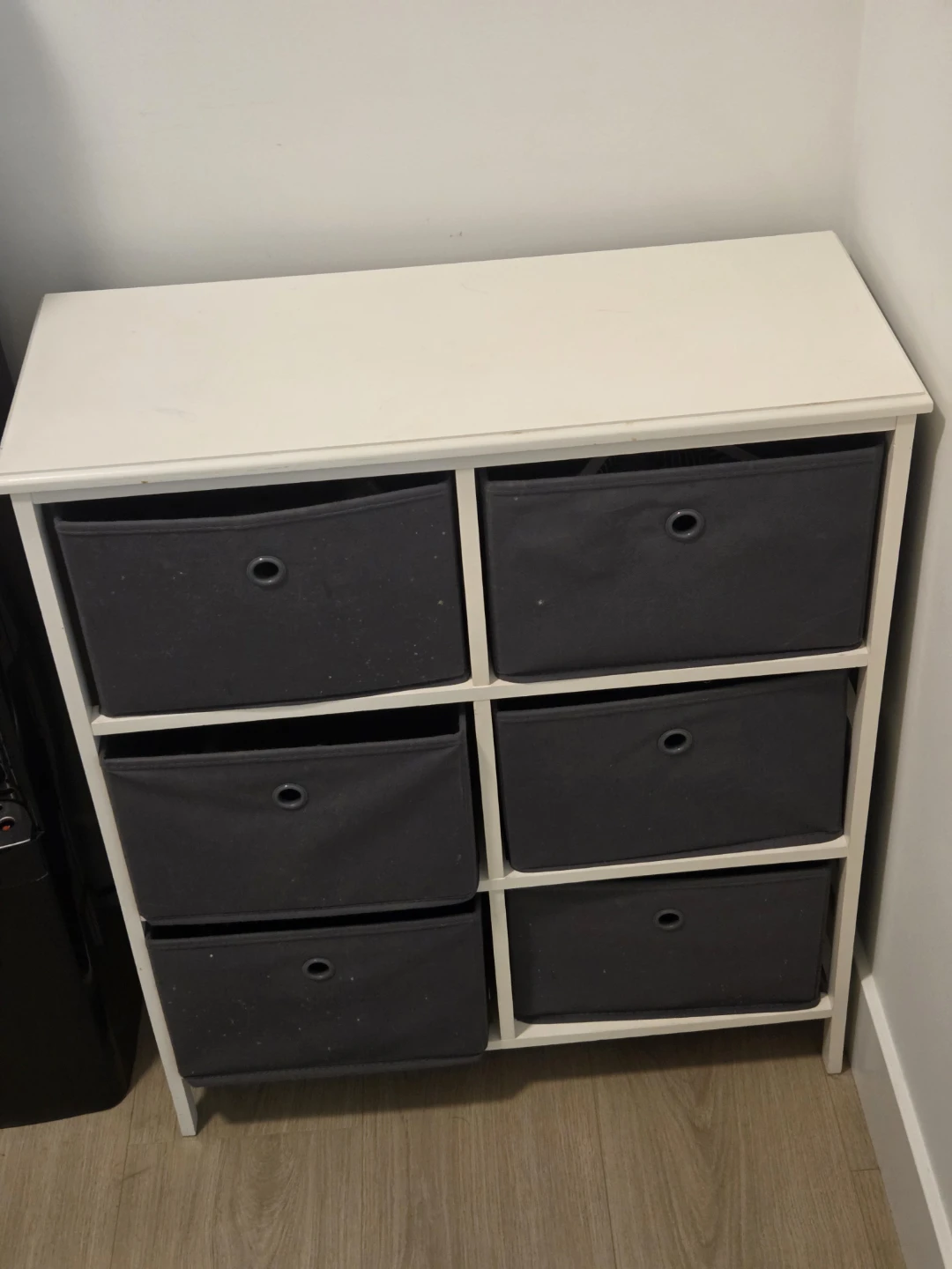 White 6-Drawer Storage Unit with Grey Bins