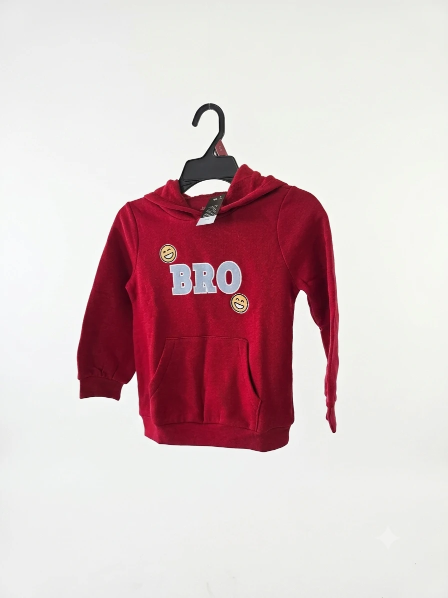 Red "BRO" Hoodie with Smiley Faces