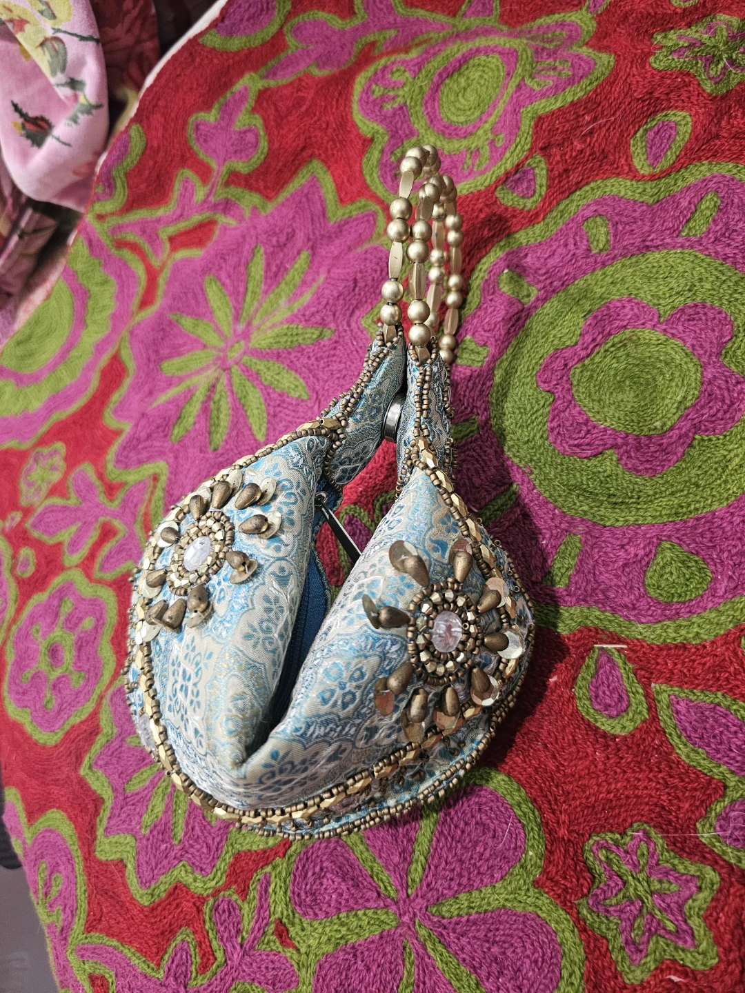Embellished Blue Clutch Handbag