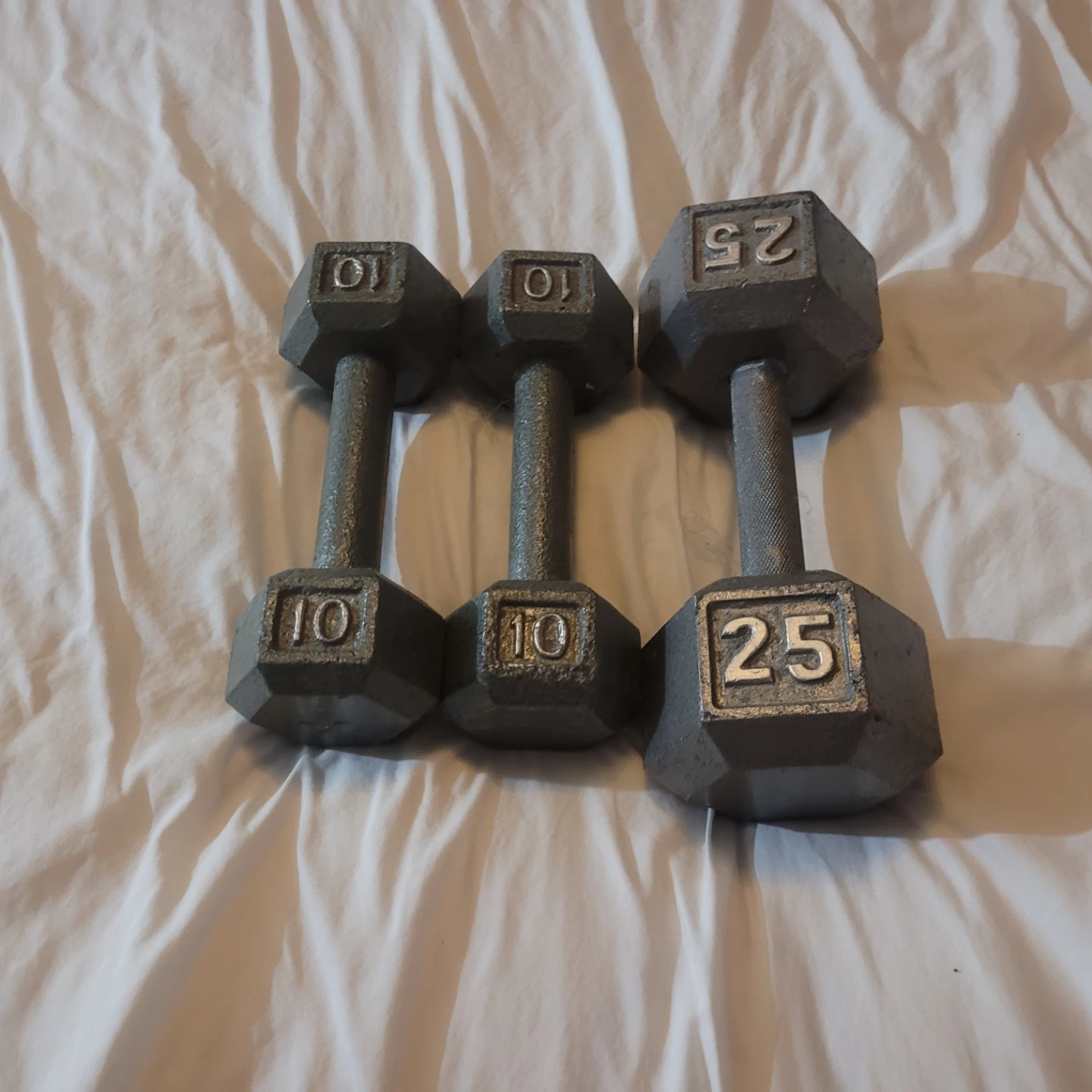 Set of Dumbbells - 10lb (x2) and 25lb (x1)