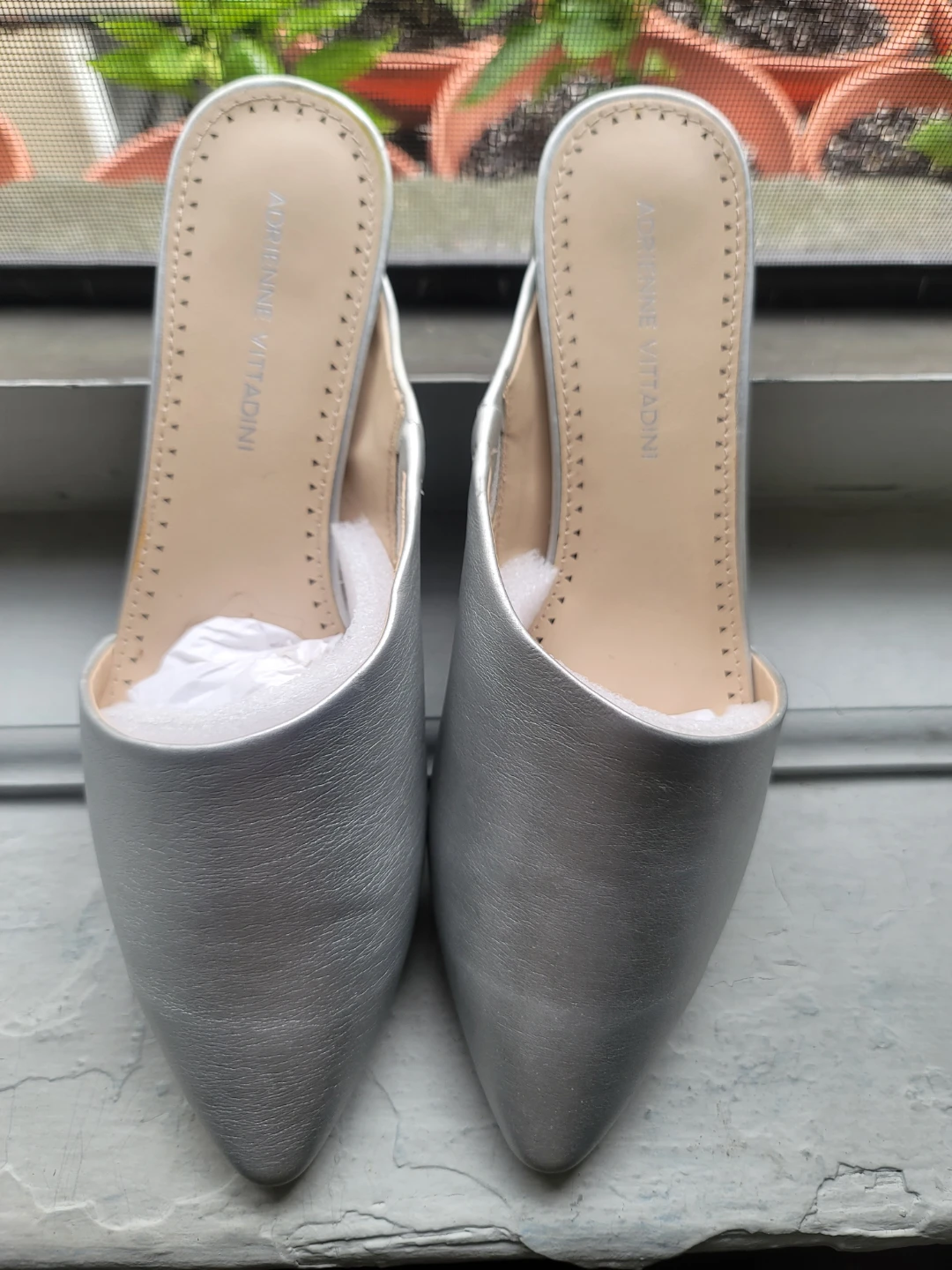 Adrienne Vittadini Silver Pointed Toe Mules