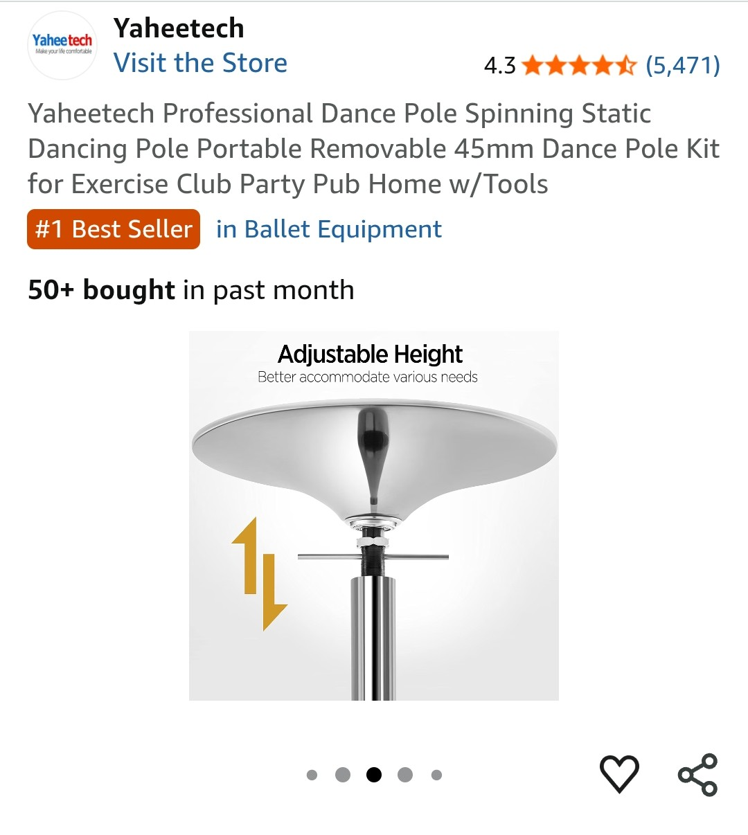 Yaheetech Professional Dance Pole Kit - Spinning/Static 45mm - photo 3