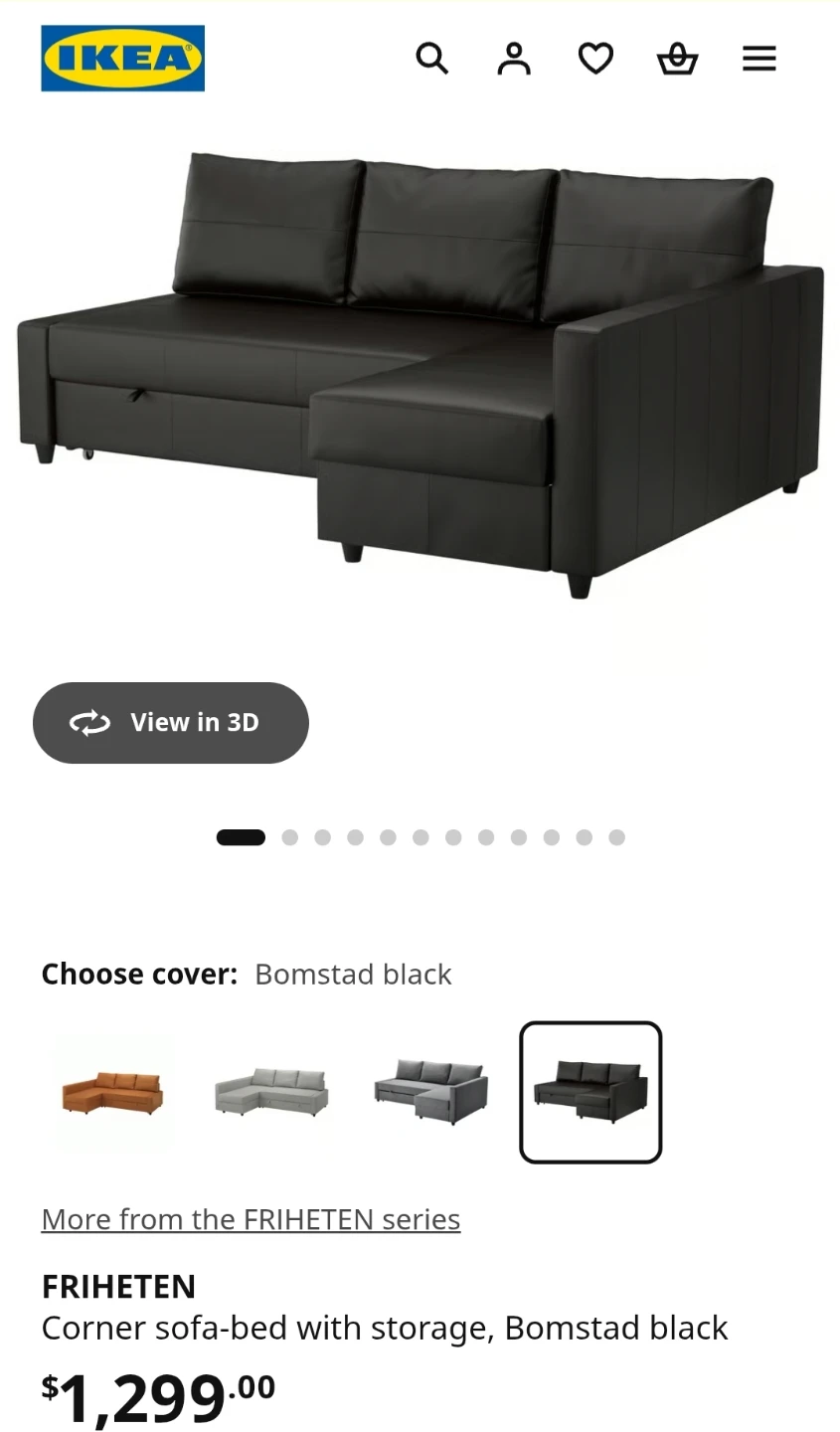 IKEA FRIHETEN corner sofa-bed (Bomstad black leather)