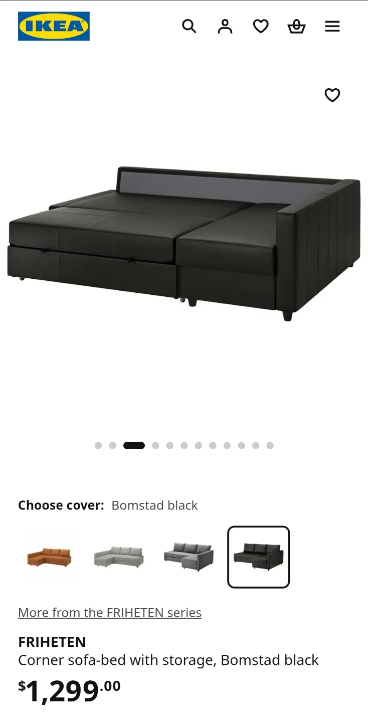 IKEA FRIHETEN corner sofa-bed (Bomstad black leather) - photo 3