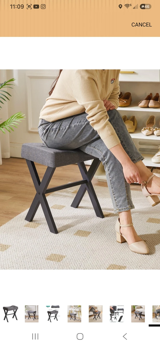 Gray Tufted Upholstered Vanity Stool - photo 3