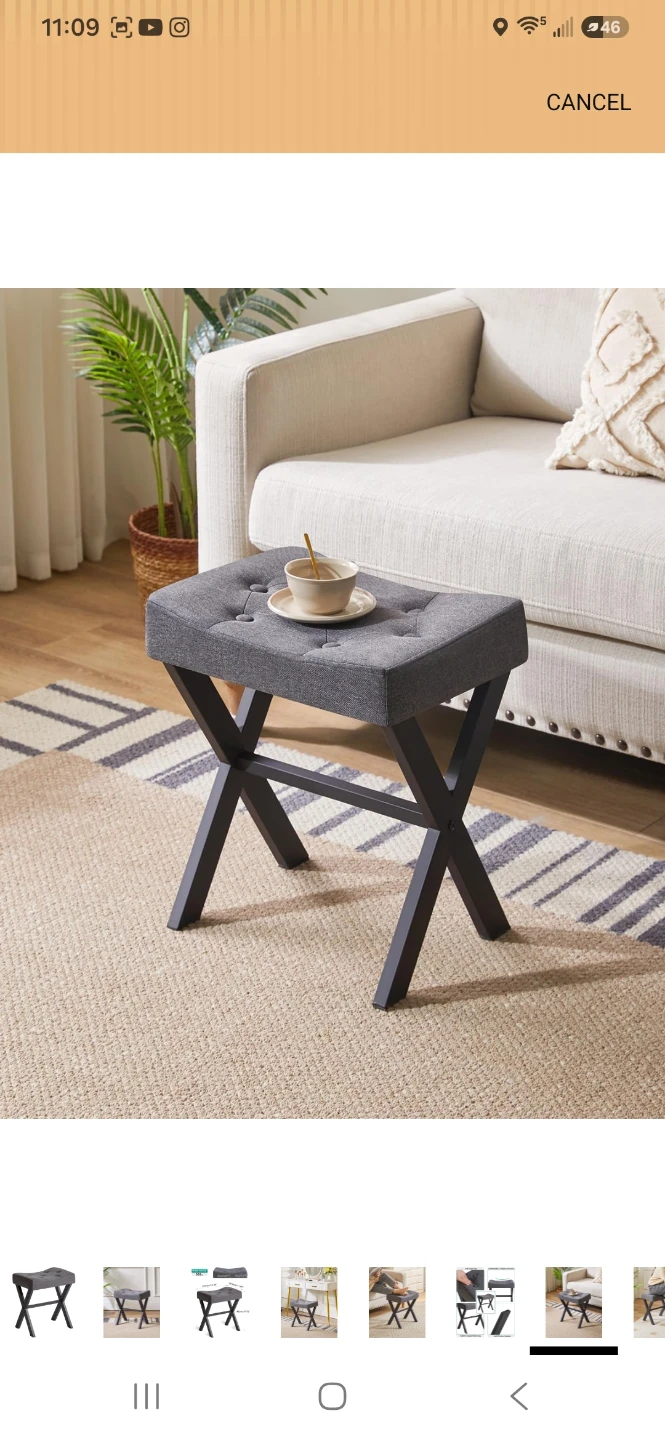Gray Tufted Upholstered Vanity Stool - photo 4