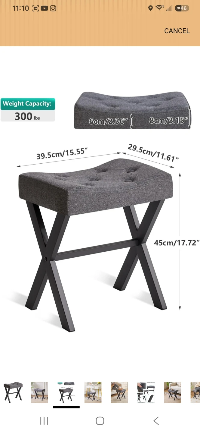 Gray Tufted Upholstered Vanity Stool - photo 5